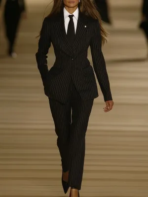 【24-hour shipping】High Quality Vintage Black Striped Two Piece Suit