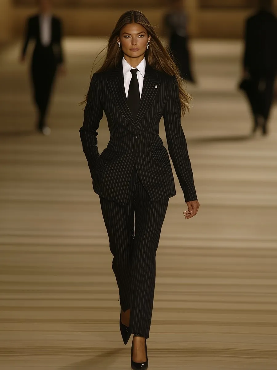 【24-hour shipping】High Quality Vintage Black Striped Two Piece Suit