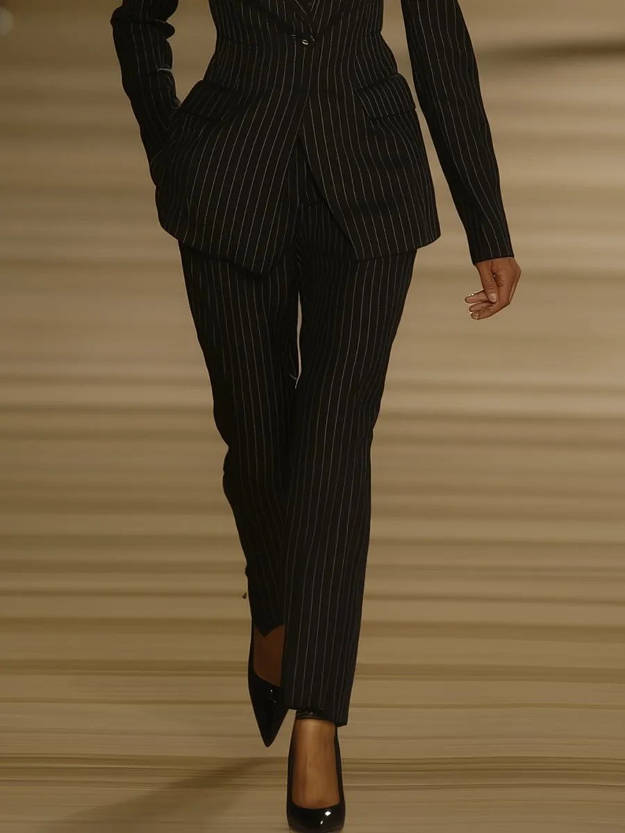 【24-hour shipping】High Quality Vintage Black Striped Two Piece Suit