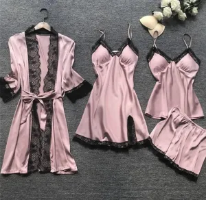 3- Piece Satin Lace Sleepwear Set