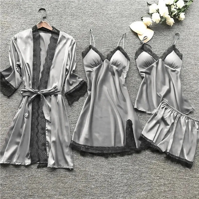 3- Piece Satin Lace Sleepwear Set