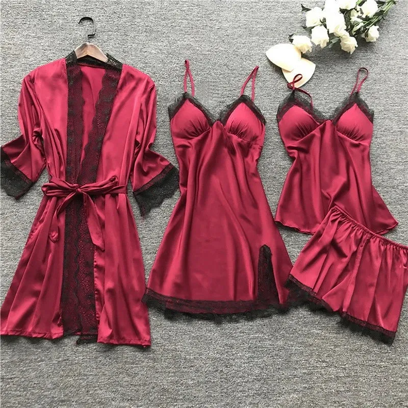 3- Piece Satin Lace Sleepwear Set