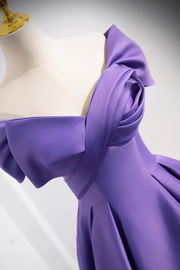 A Line off Shoulder Satin Purple Long Prom Dress, Purple Long Evening Dress PFP2542