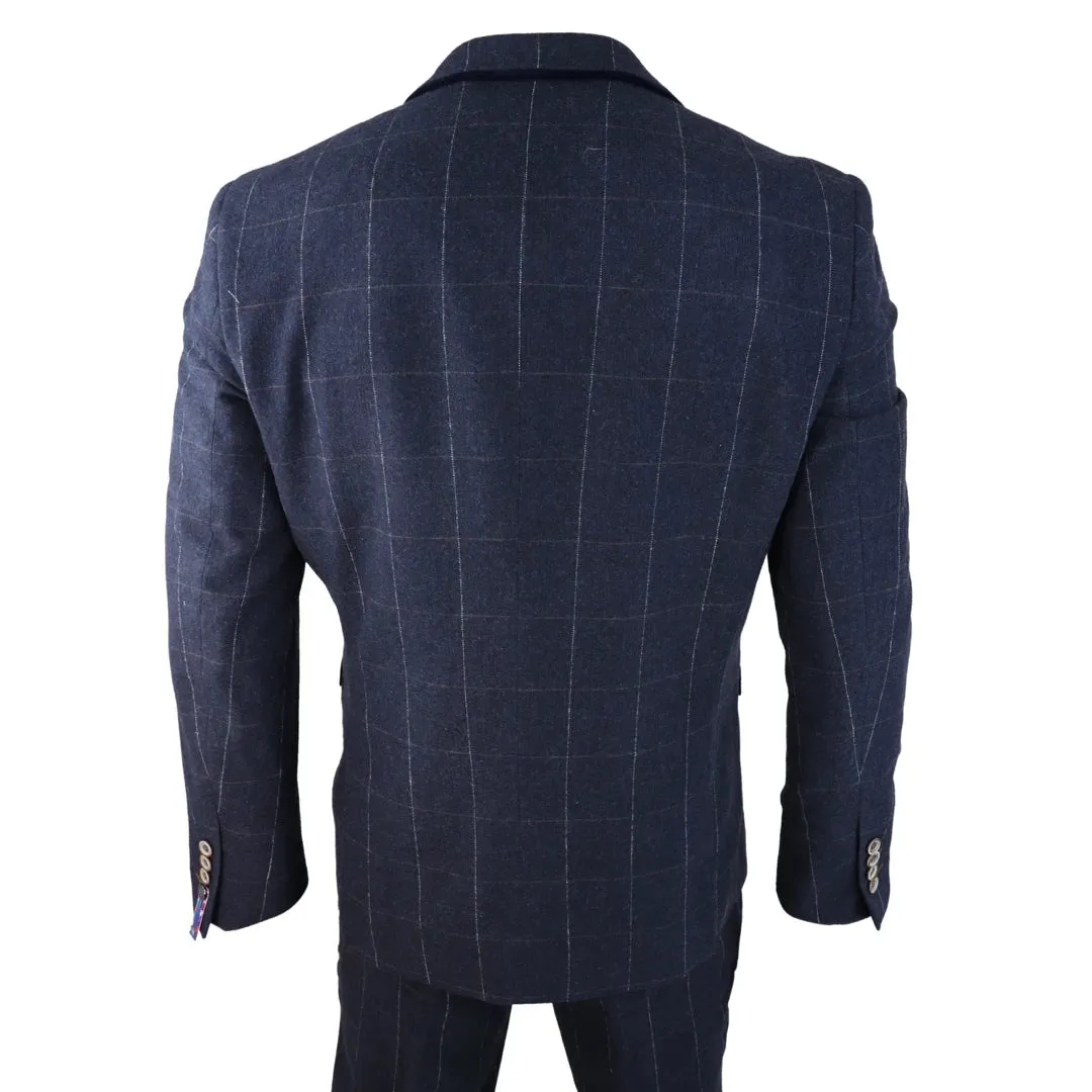 Angels - Men's Navy Check 3 Piece Suit Wool Tweed Classic 1920s Wedding