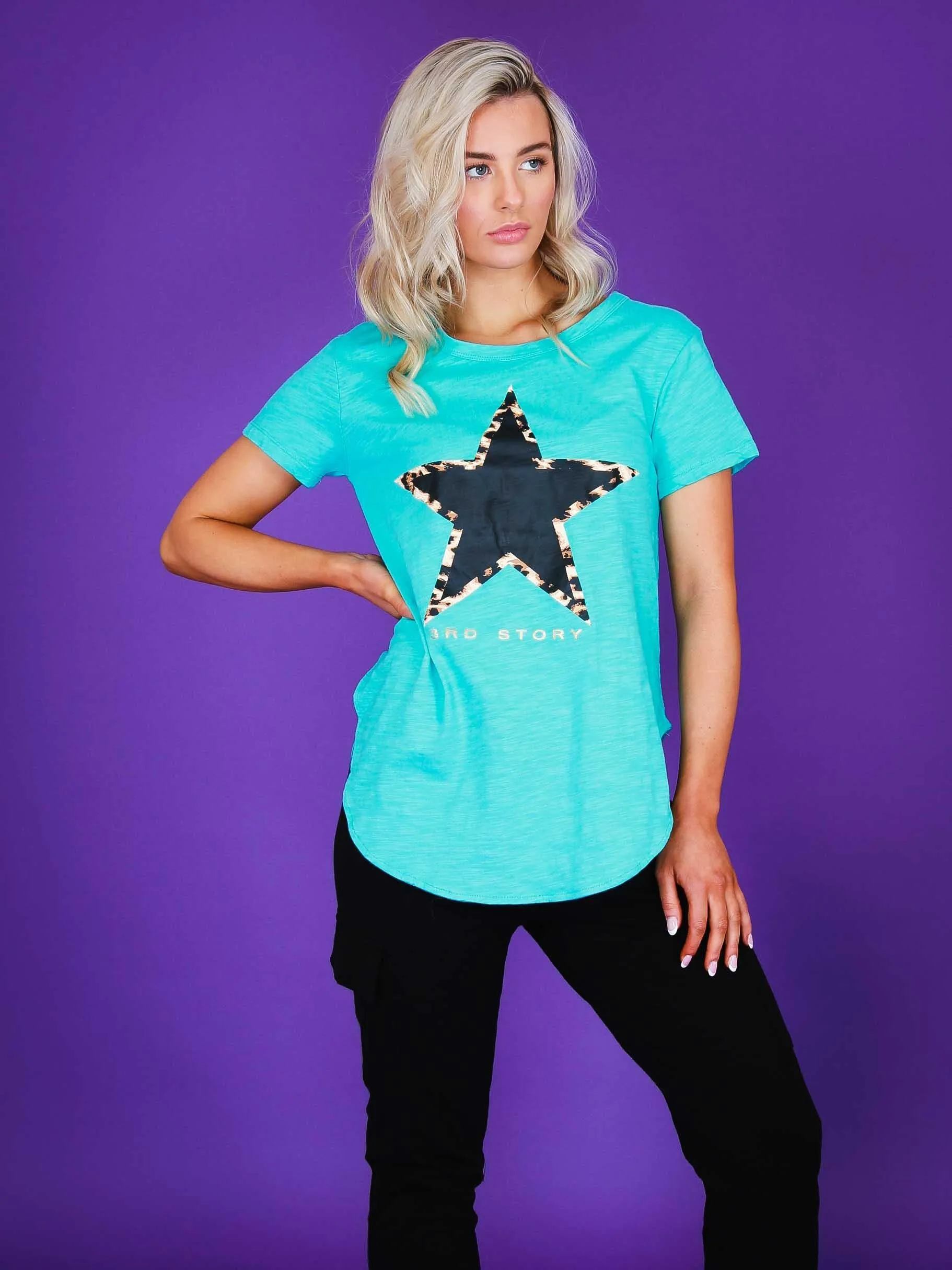 Auburn Black Star Longline T Shirt