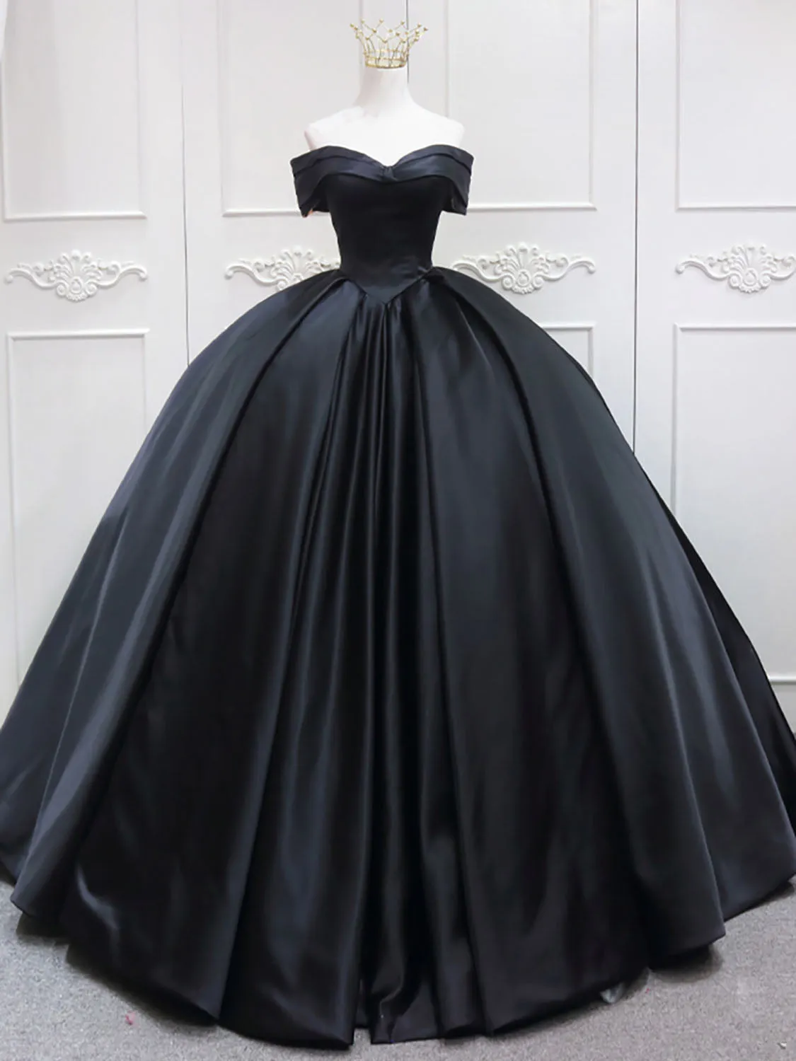 Black Masquerade Ball Gown Off The Shoulder Satin Quinceanera Dress Sweet 16 Dress