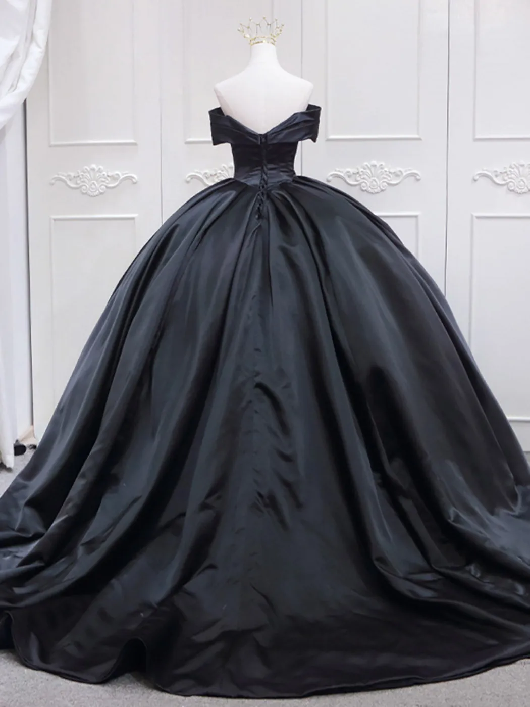 Black Masquerade Ball Gown Off The Shoulder Satin Quinceanera Dress Sweet 16 Dress