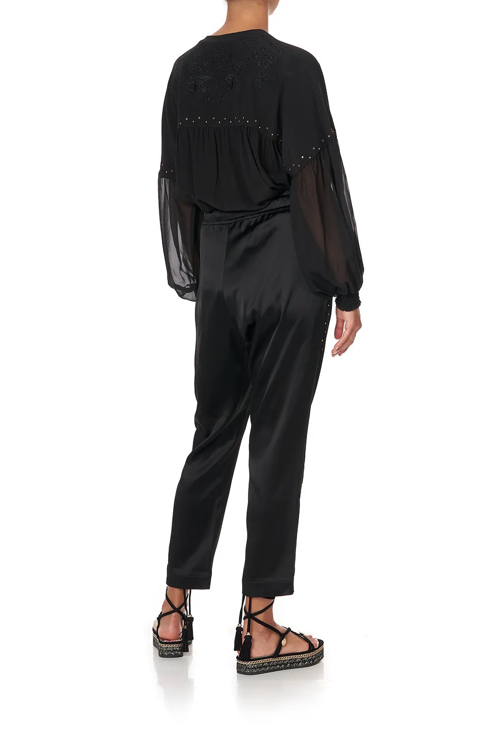 BLOUSON BLOUSE WITH NECK TIE SOLID BLACK