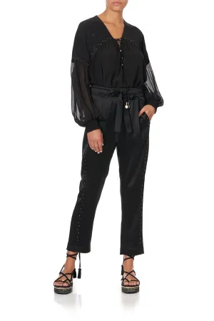 BLOUSON BLOUSE WITH NECK TIE SOLID BLACK