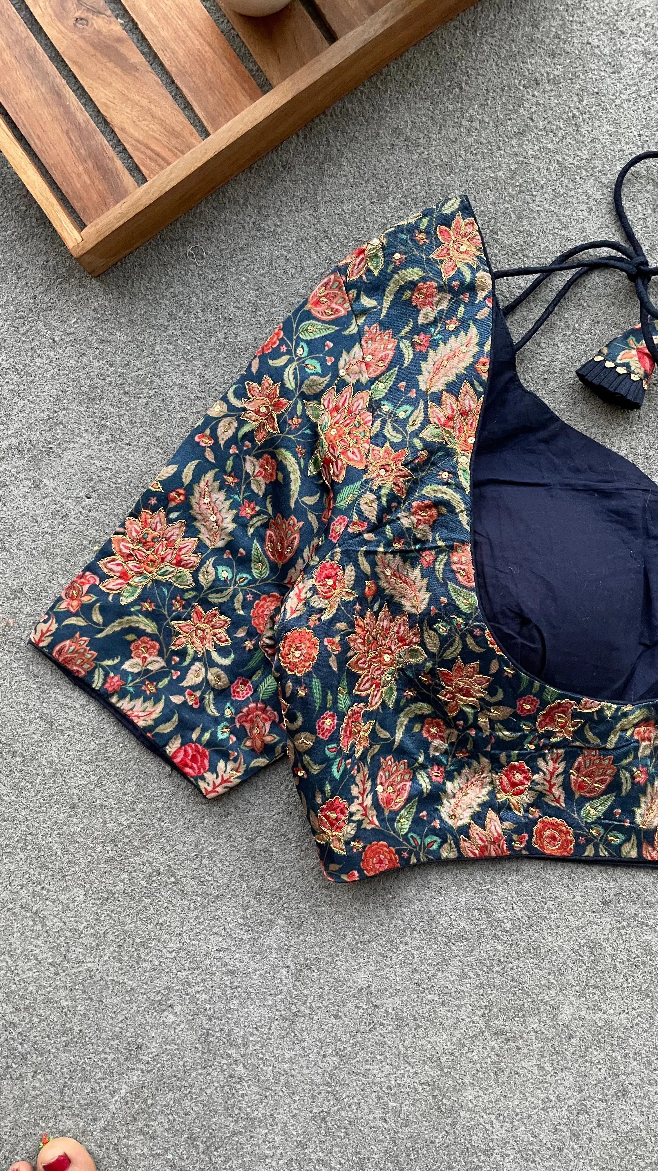 Blue floral embroidery hand worked blouse