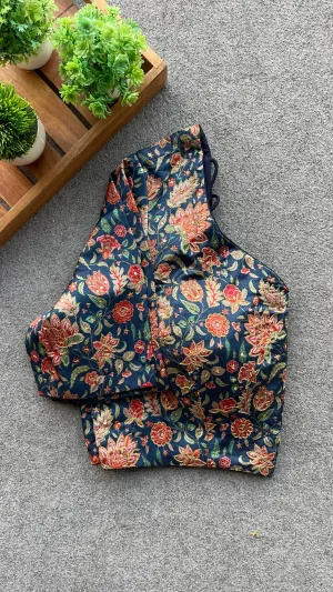 Blue floral embroidery hand worked blouse