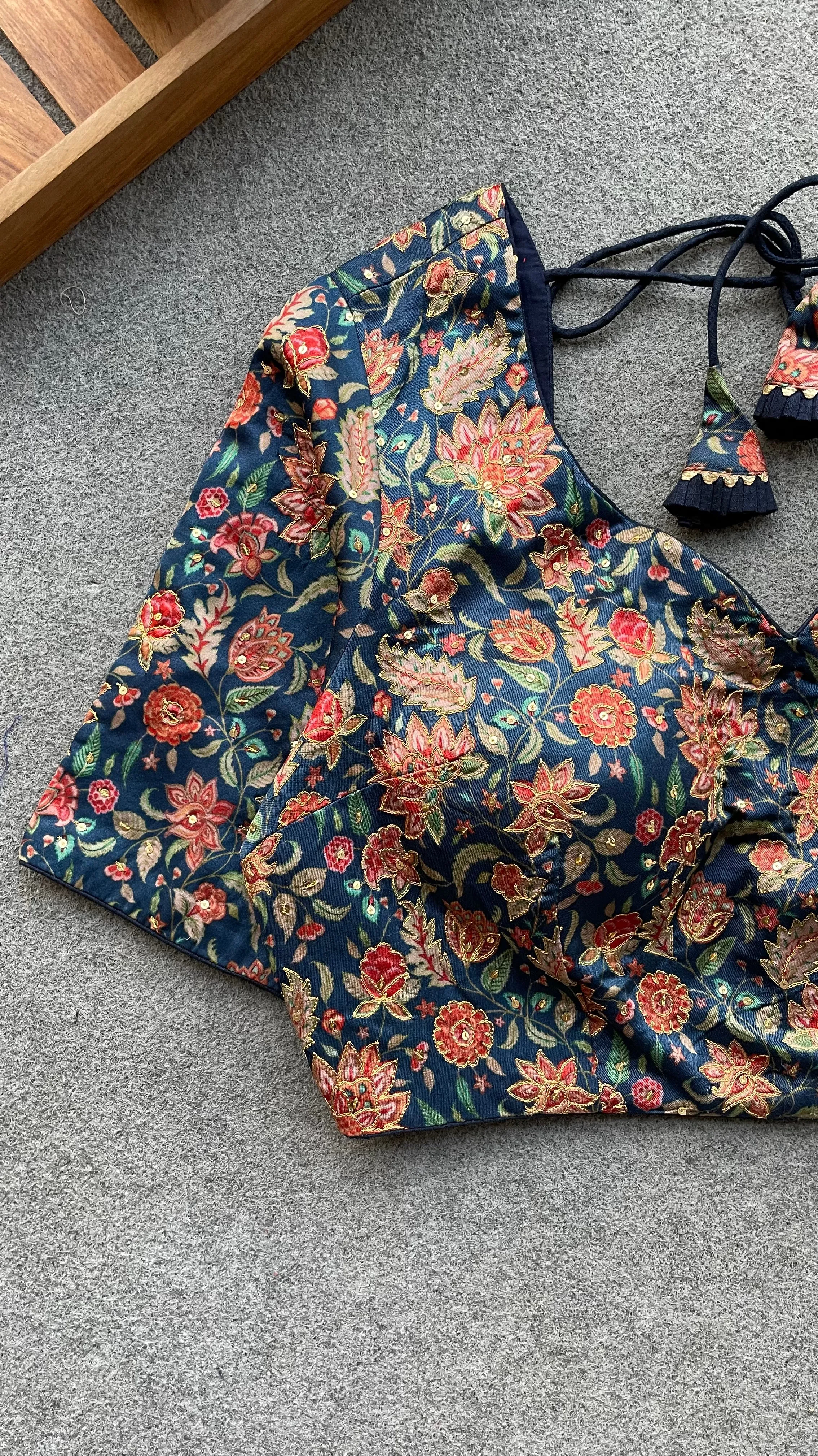 Blue floral embroidery hand worked blouse