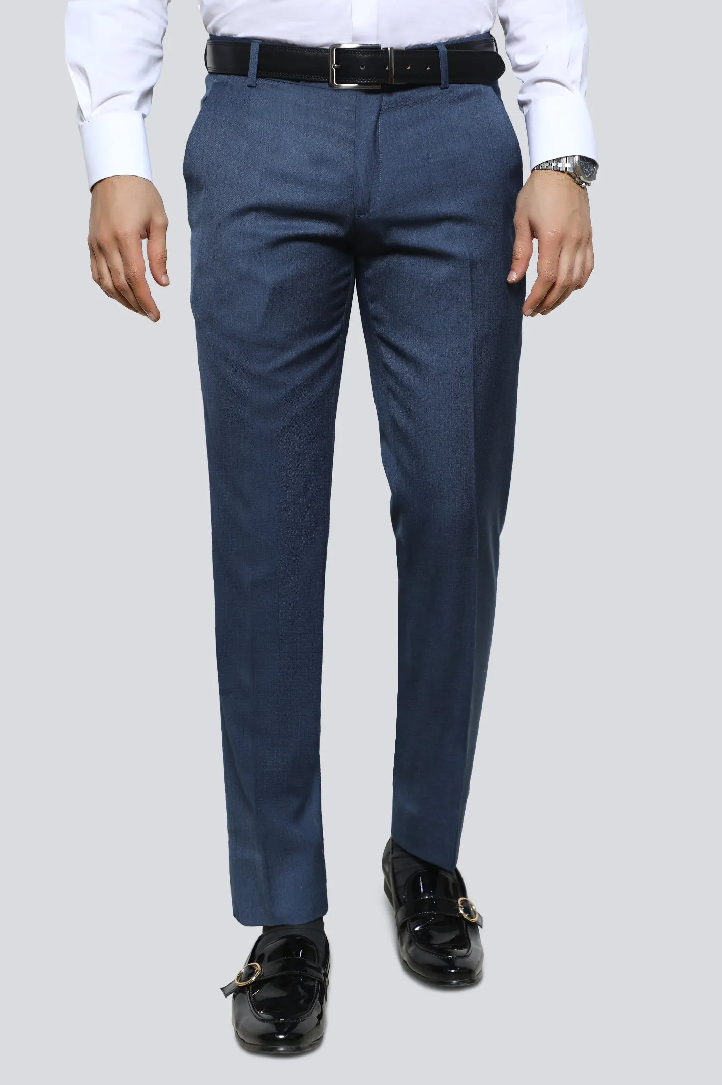 Blue Wash & Wear Smart Fit Trouser