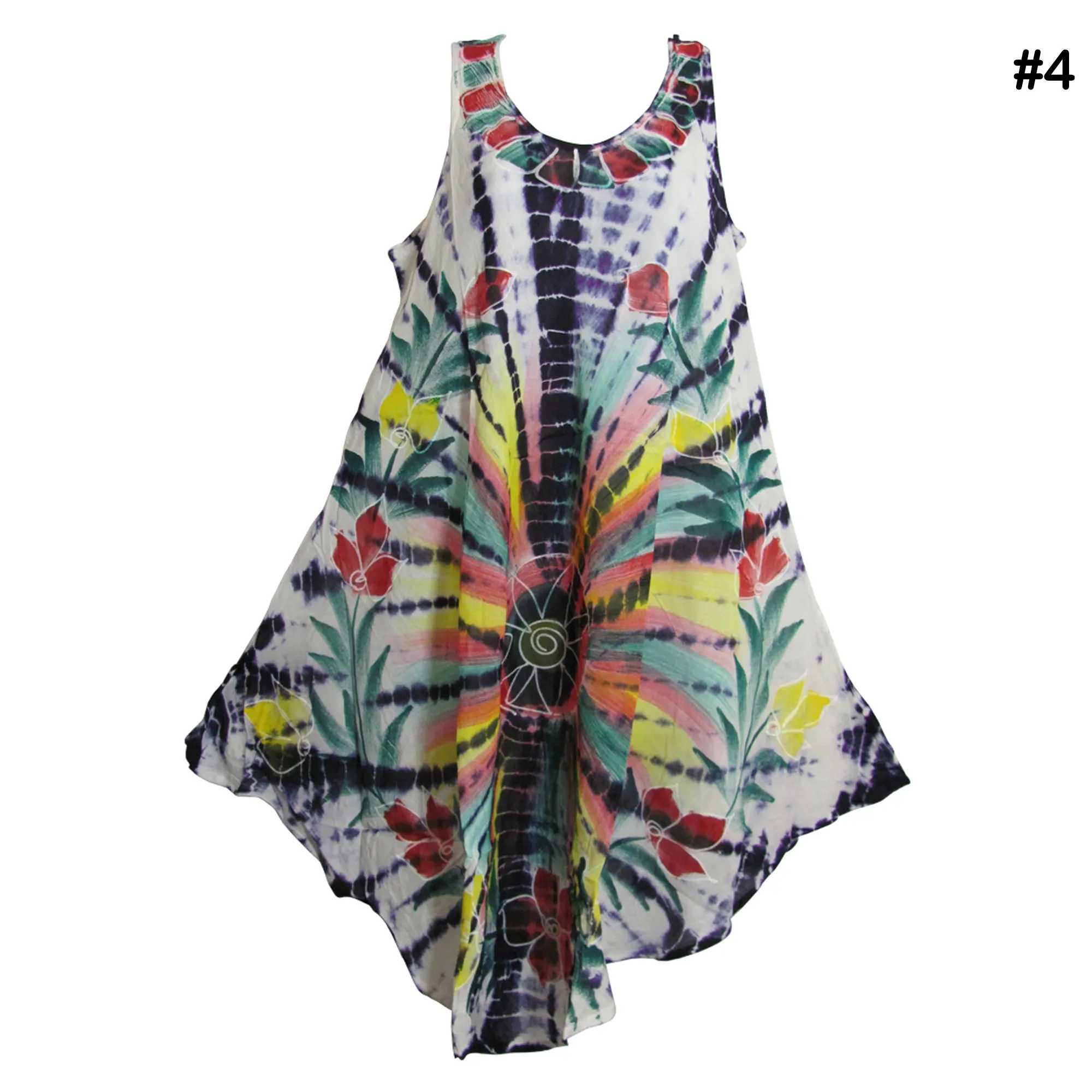 Bohemian Tie-Dye Hand Painted Floral Sleeveless Summer Sun Dress