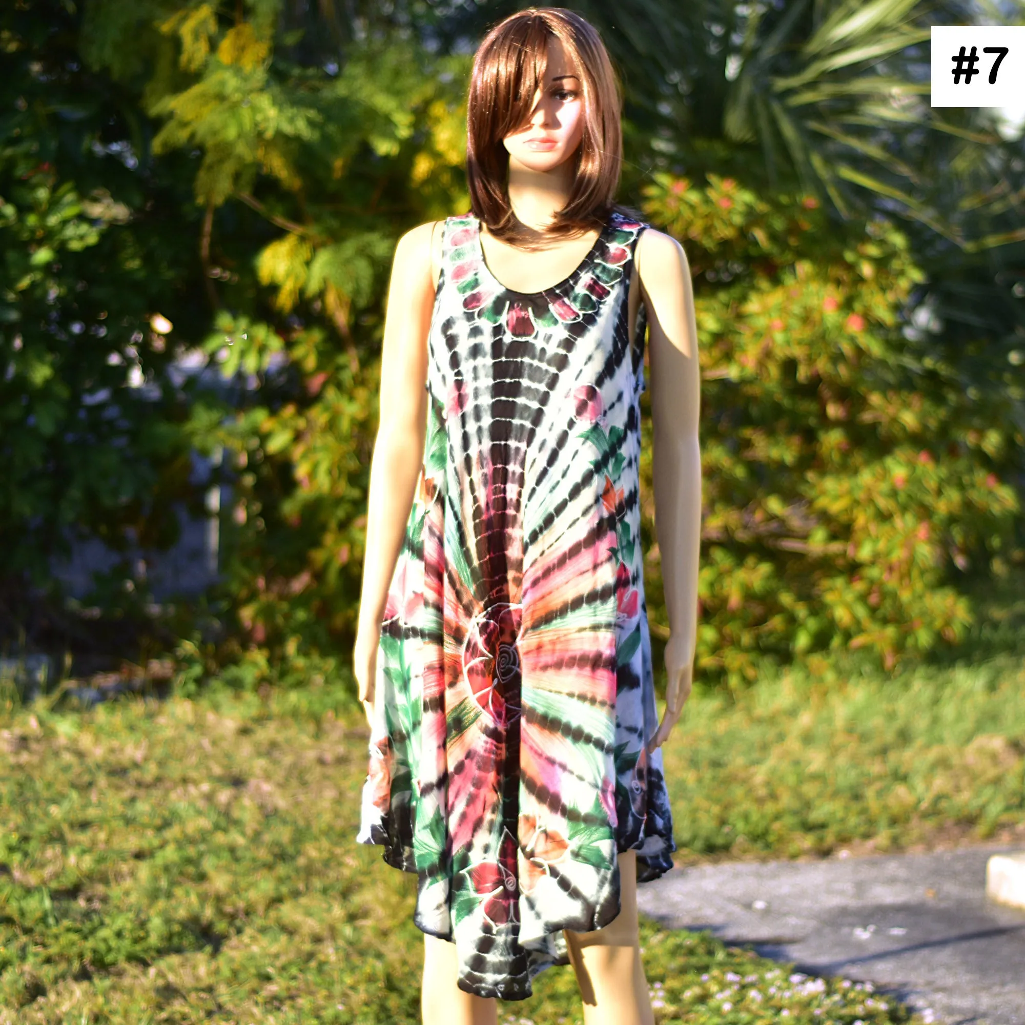 Bohemian Tie-Dye Hand Painted Floral Sleeveless Summer Sun Dress