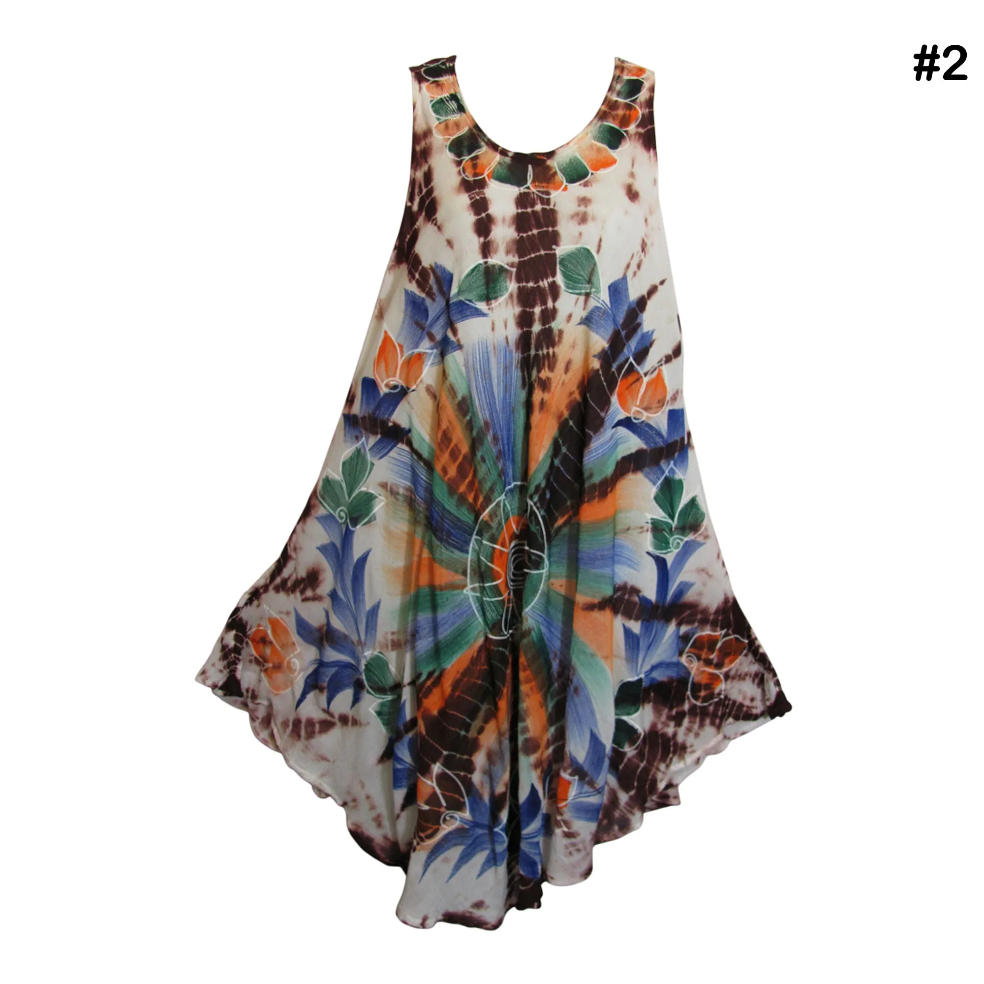 Bohemian Tie-Dye Hand Painted Floral Sleeveless Summer Sun Dress