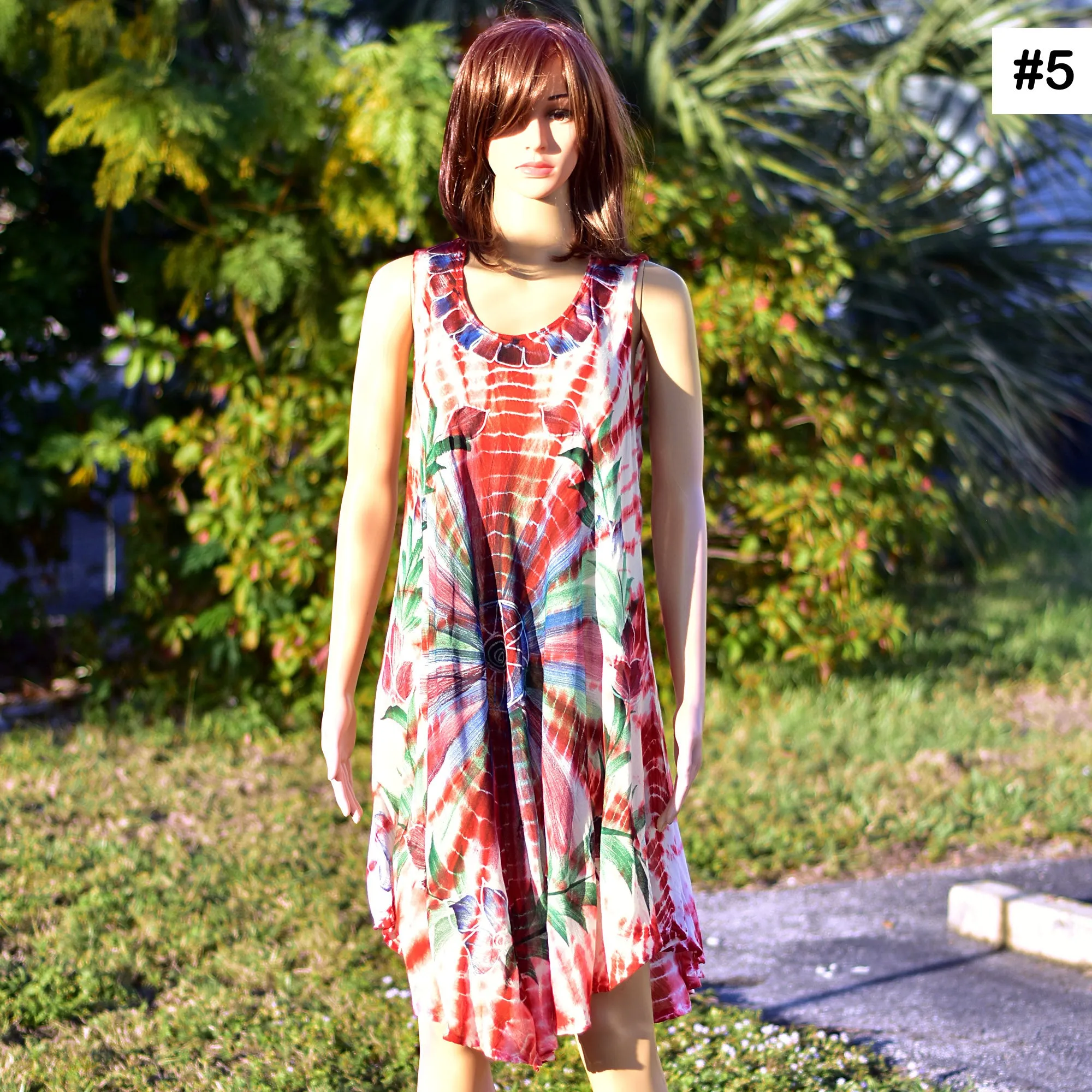 Bohemian Tie-Dye Hand Painted Floral Sleeveless Summer Sun Dress