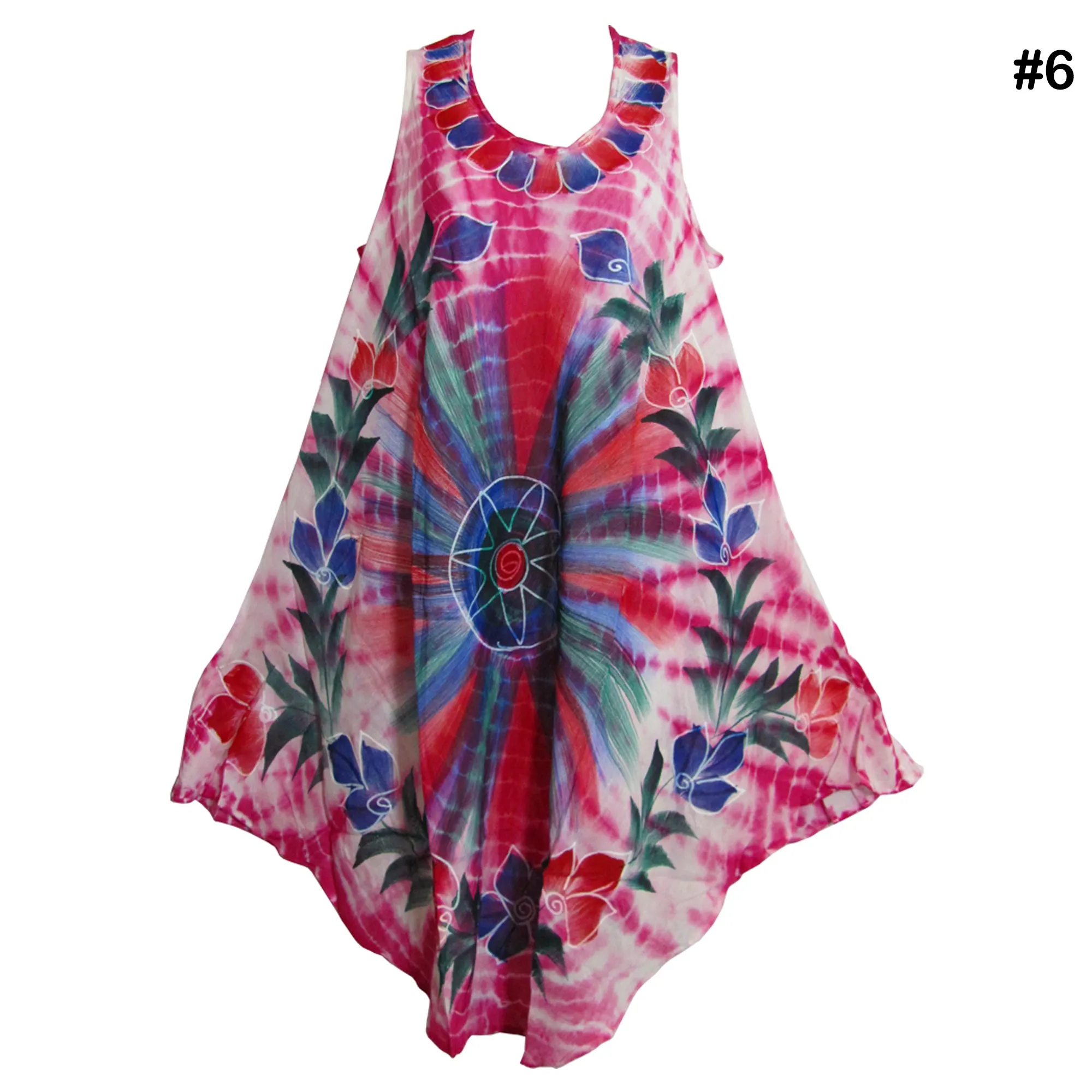 Bohemian Tie-Dye Hand Painted Floral Sleeveless Summer Sun Dress