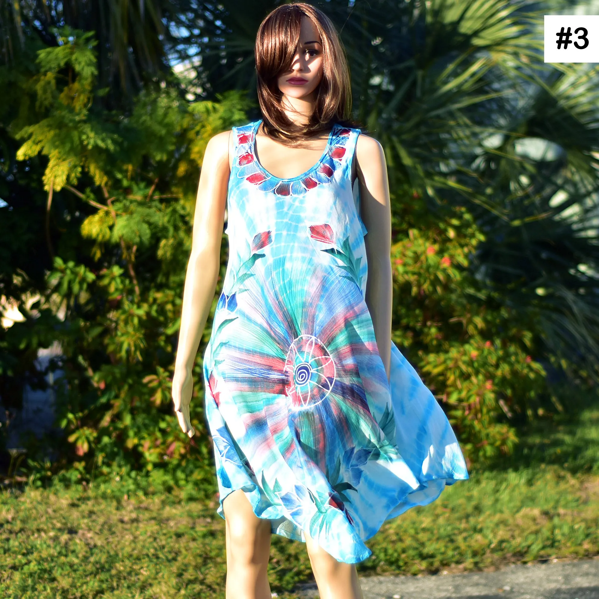 Bohemian Tie-Dye Hand Painted Floral Sleeveless Summer Sun Dress