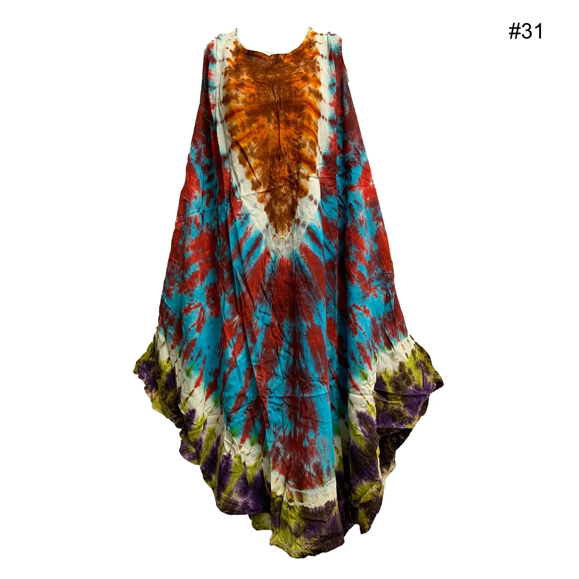 Boho Women's Plus Size Hand Tie Dye Two Pocket Caftan Patio House Dress Sundress