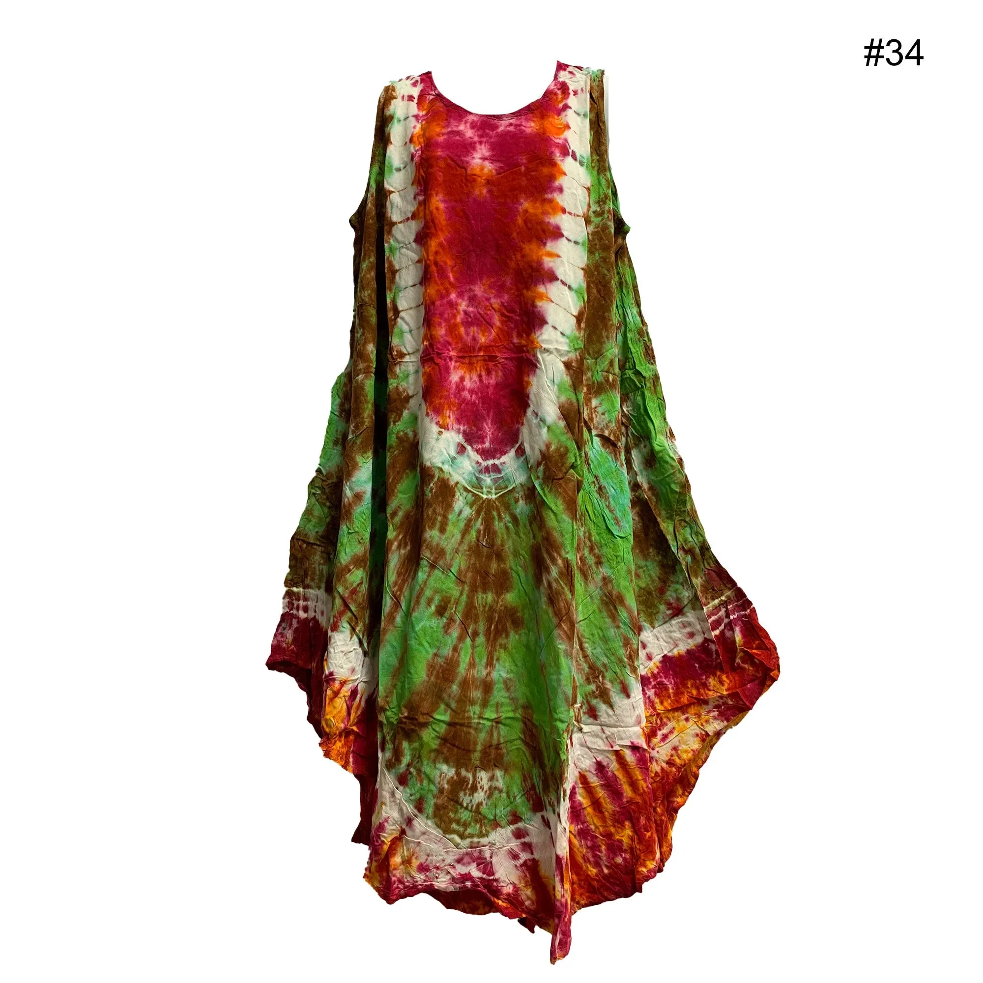 Boho Women's Plus Size Hand Tie Dye Two Pocket Caftan Patio House Dress Sundress