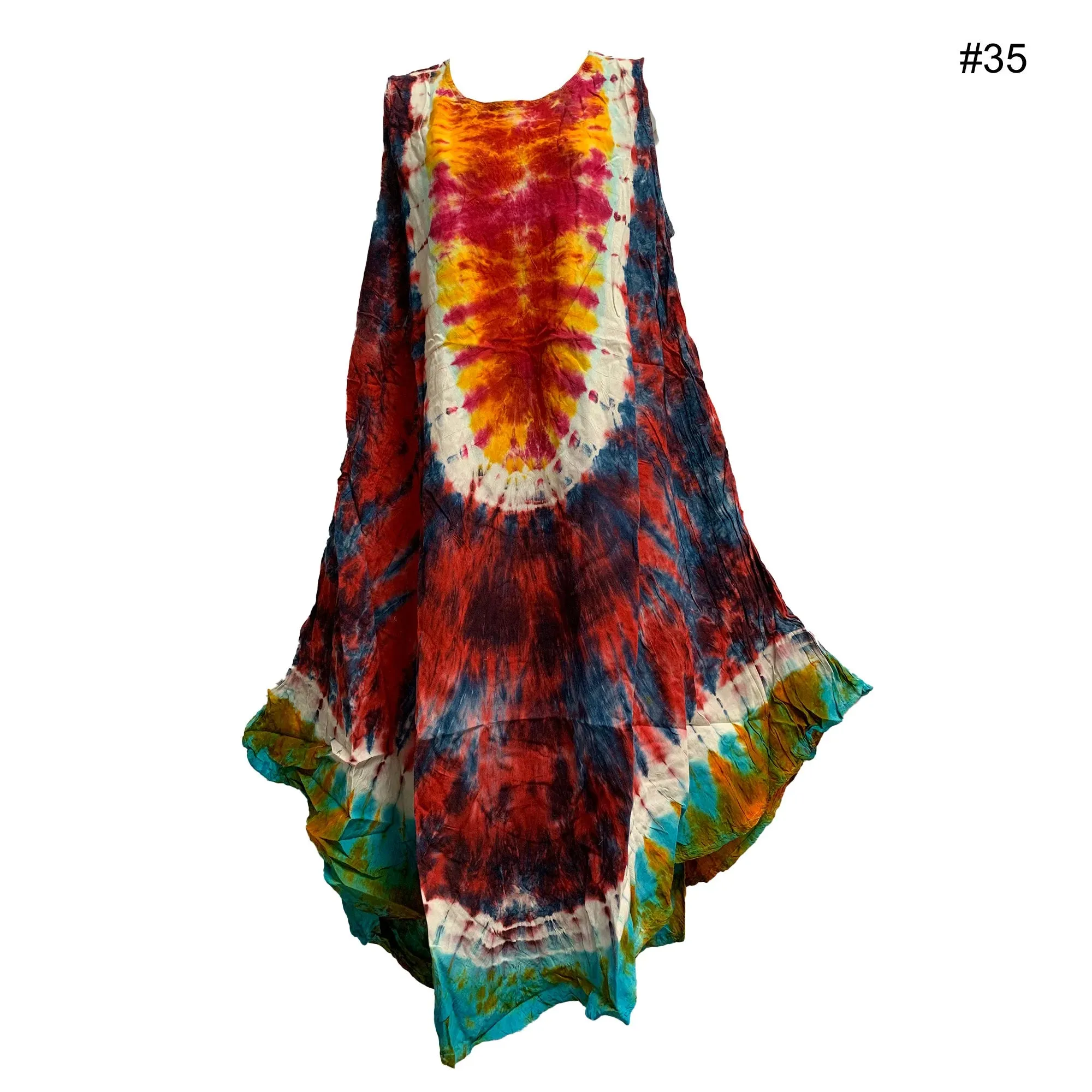 Boho Women's Plus Size Hand Tie Dye Two Pocket Caftan Patio House Dress Sundress