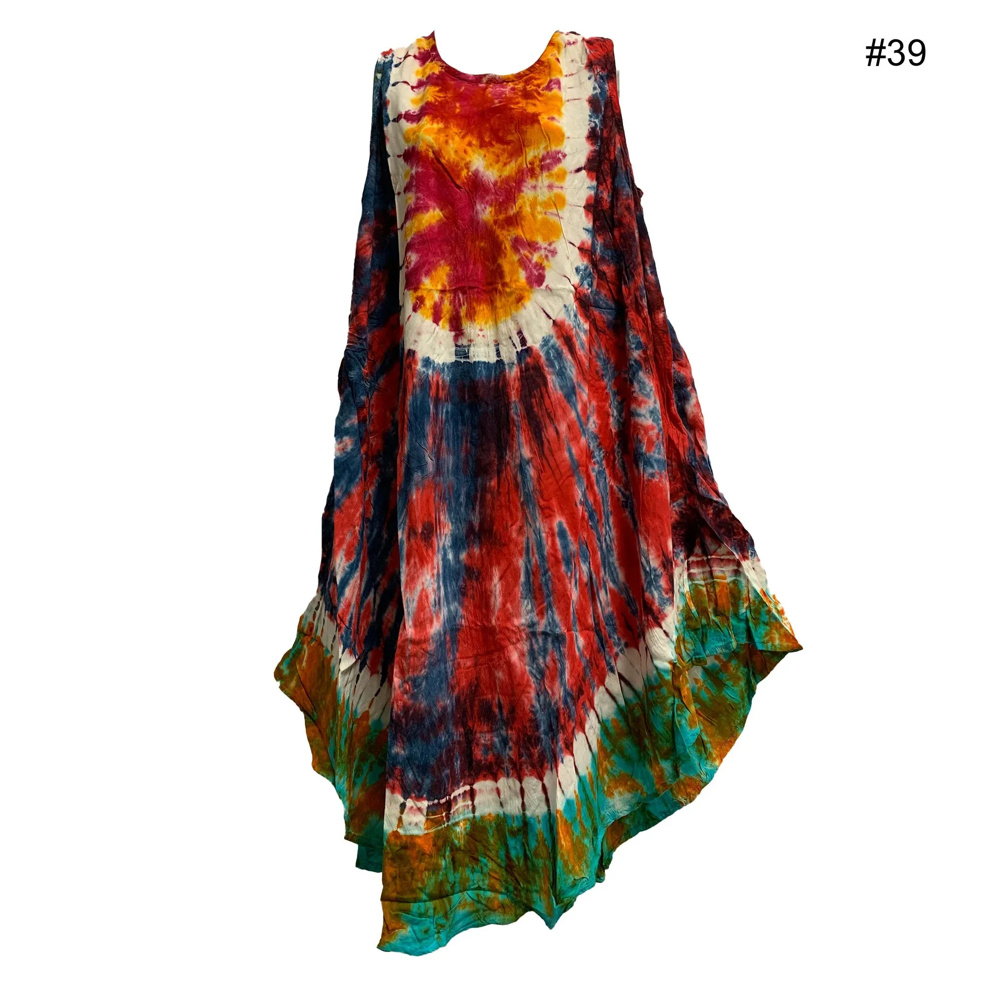 Boho Women's Plus Size Hand Tie Dye Two Pocket Caftan Patio House Dress Sundress