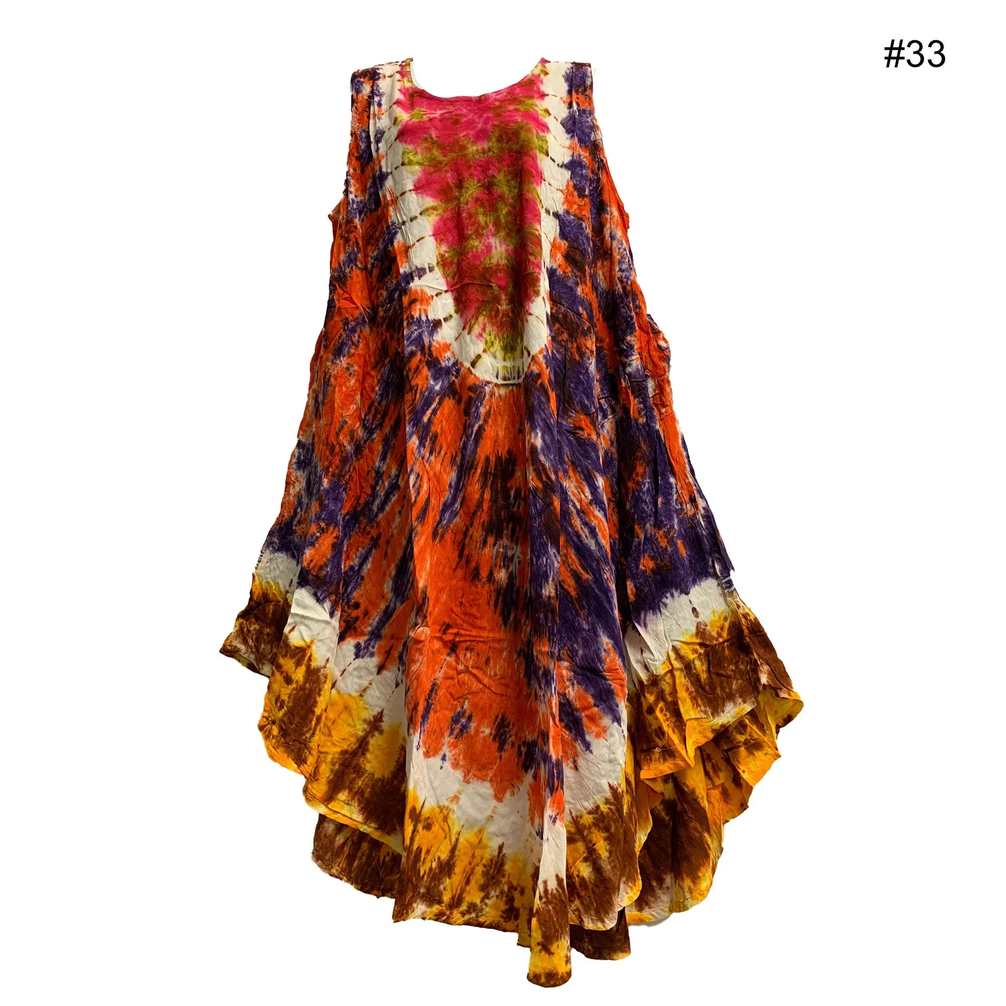 Boho Women's Plus Size Hand Tie Dye Two Pocket Caftan Patio House Dress Sundress