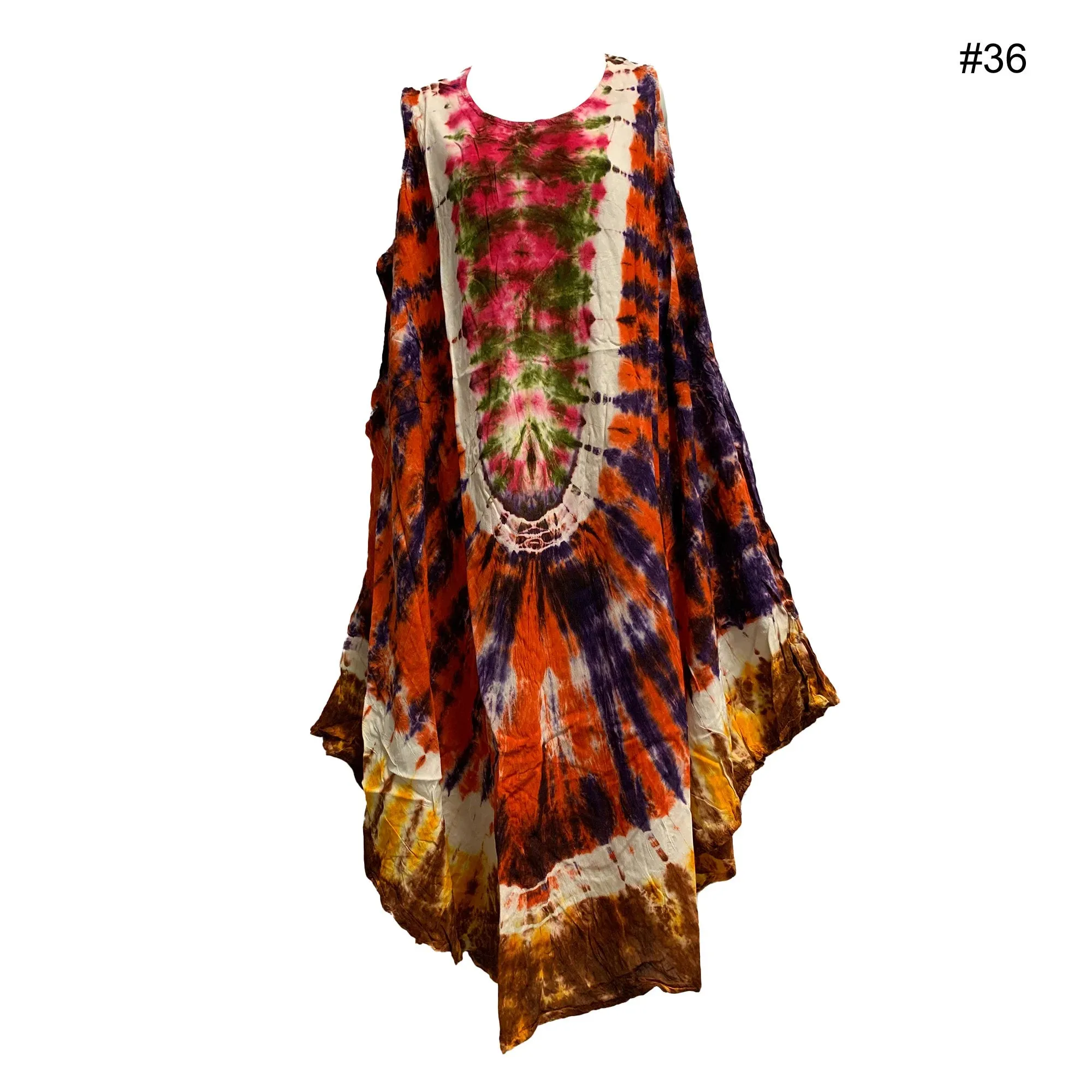 Boho Women's Plus Size Hand Tie Dye Two Pocket Caftan Patio House Dress Sundress