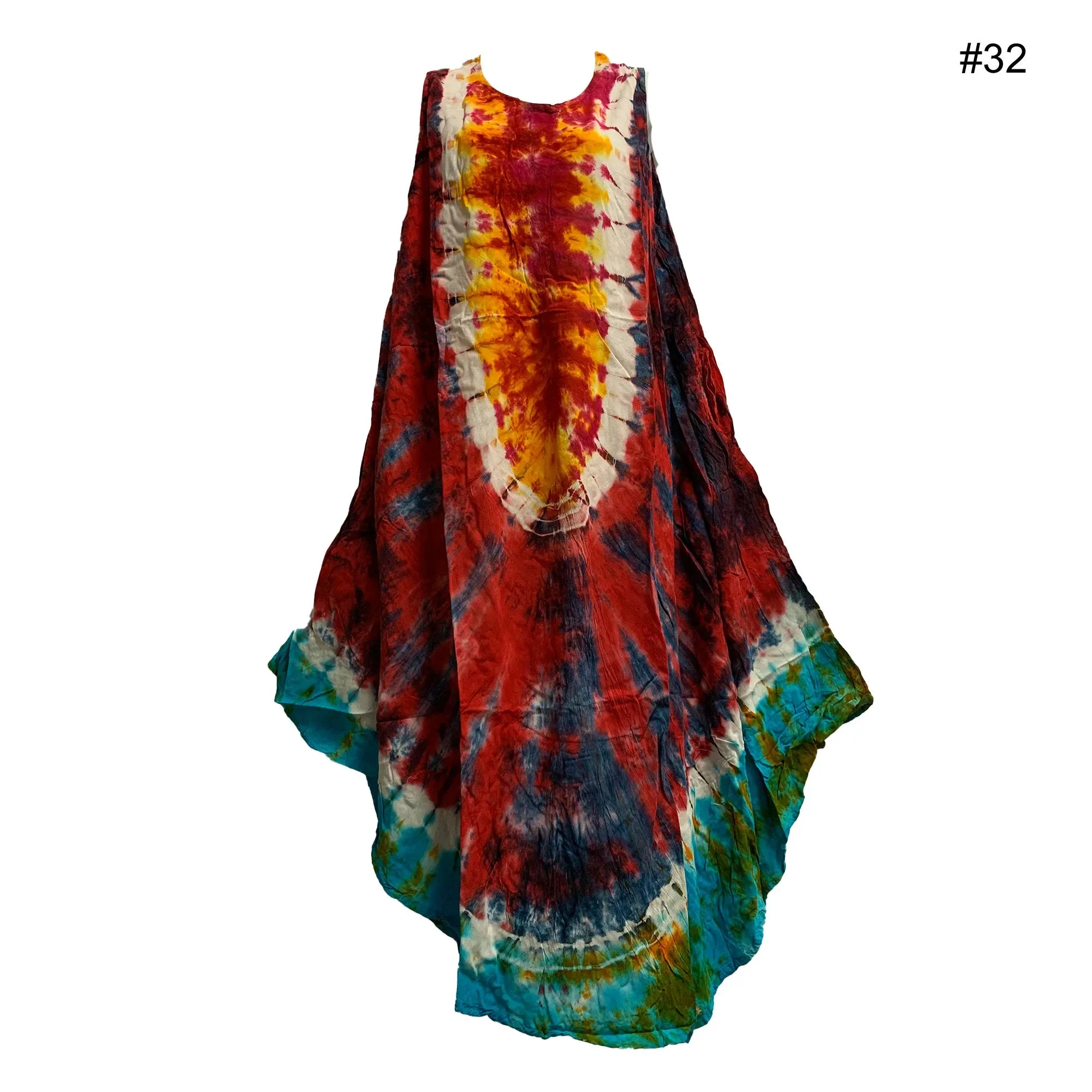 Boho Women's Plus Size Hand Tie Dye Two Pocket Caftan Patio House Dress Sundress