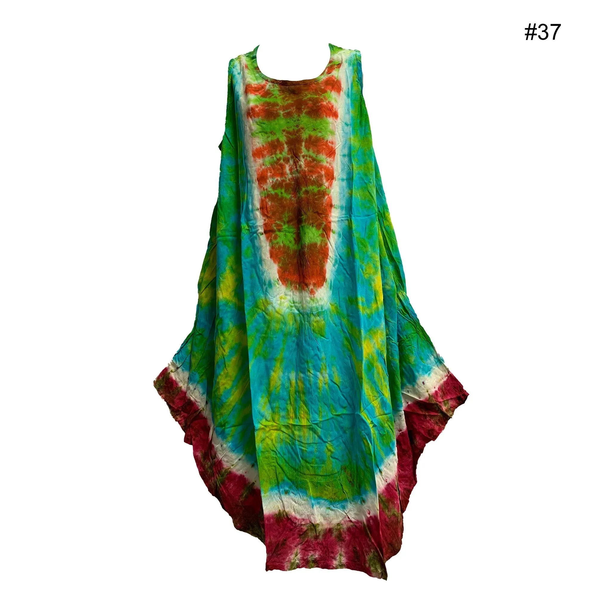 Boho Women's Plus Size Hand Tie Dye Two Pocket Caftan Patio House Dress Sundress