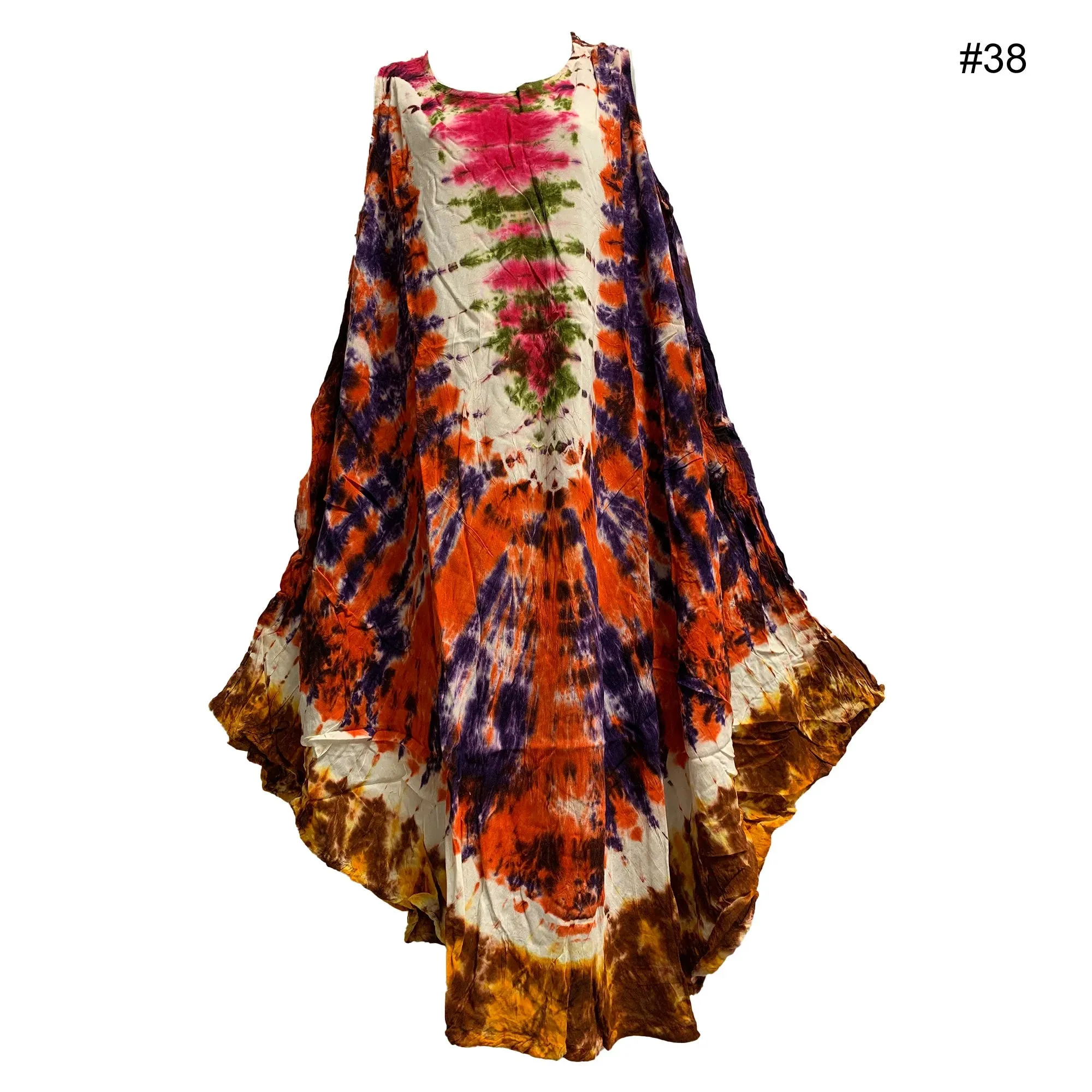 Boho Women's Plus Size Hand Tie Dye Two Pocket Caftan Patio House Dress Sundress