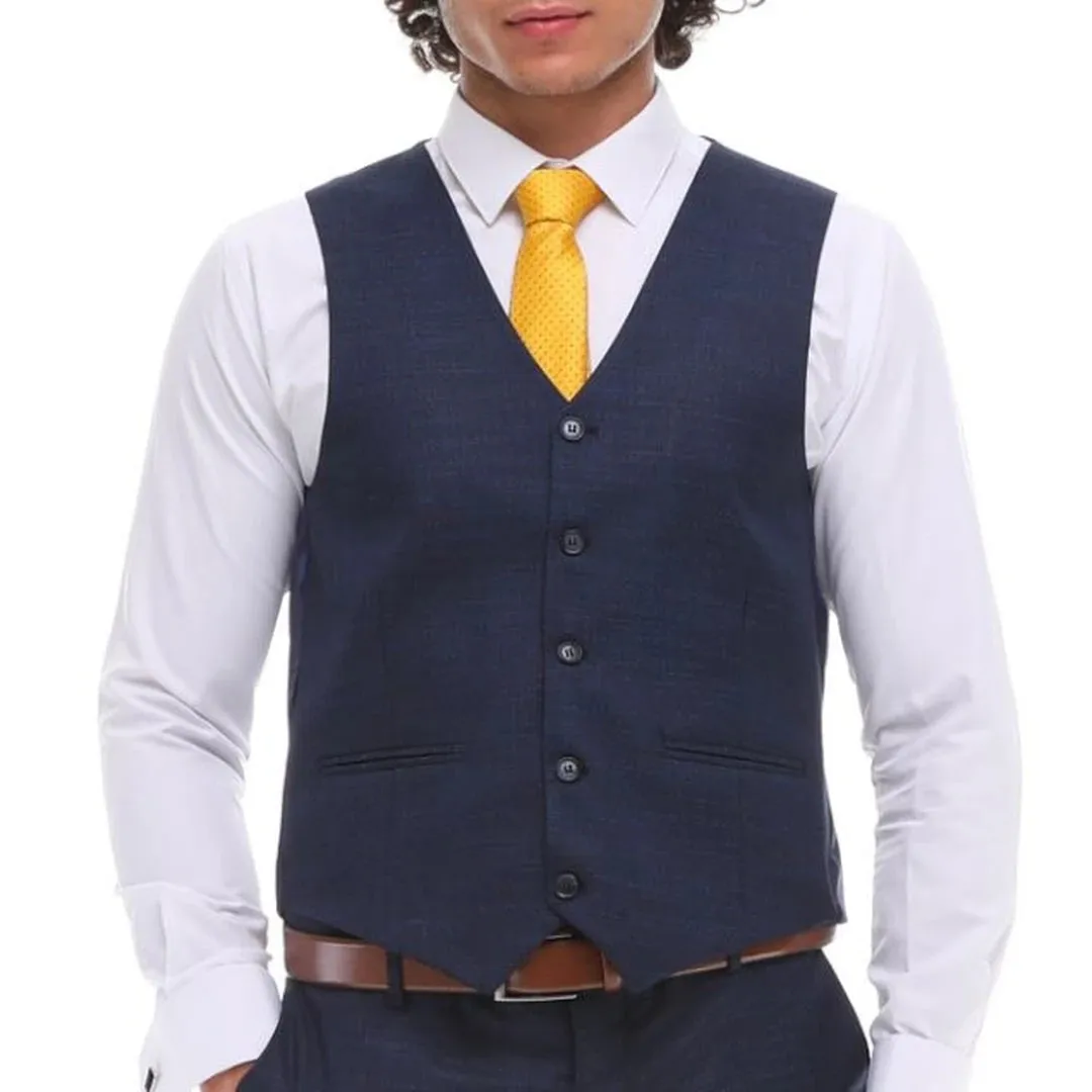 BR23-K20 - Men's 3 Piece Suit Navy Blue Grey Brown Check Contrasting Waistcoat Trouser