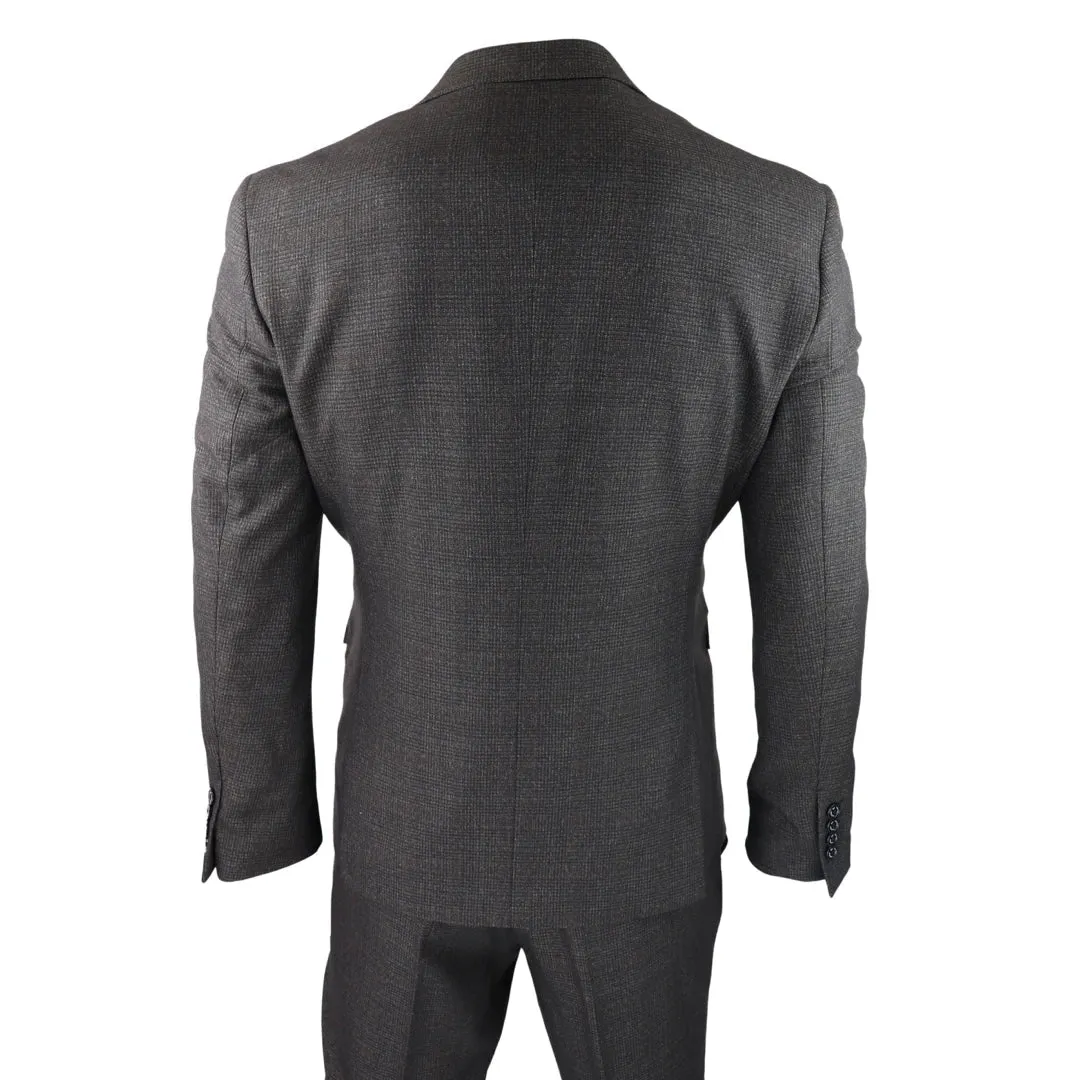 Caridi - Men's 3 Piece Brown Check Suit Tweed Classic Wedding