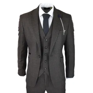 Caridi - Men's 3 Piece Brown Check Suit Tweed Classic Wedding