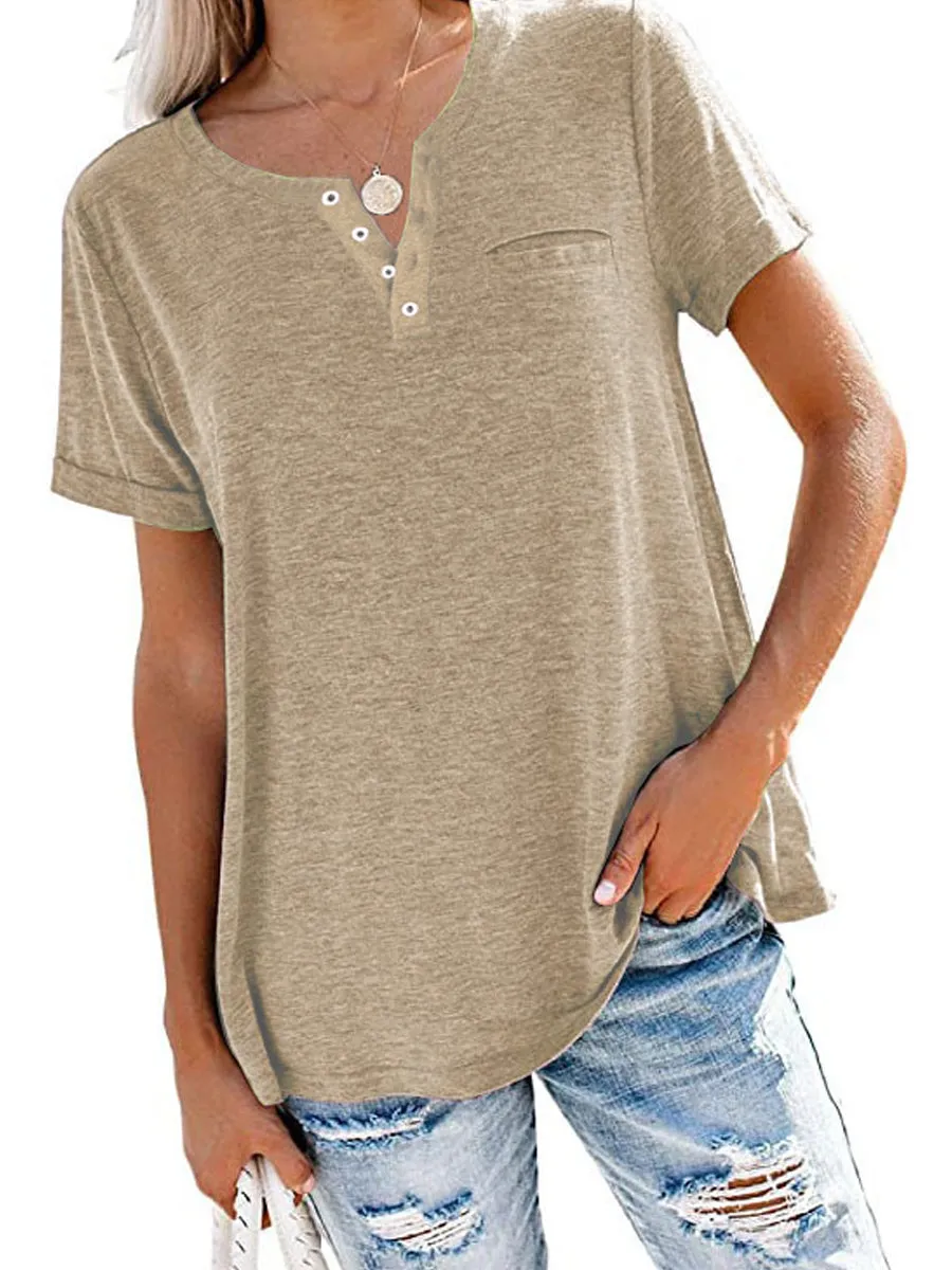 Casual Short Sleeve Crew Neck Tunic Basic Blouse