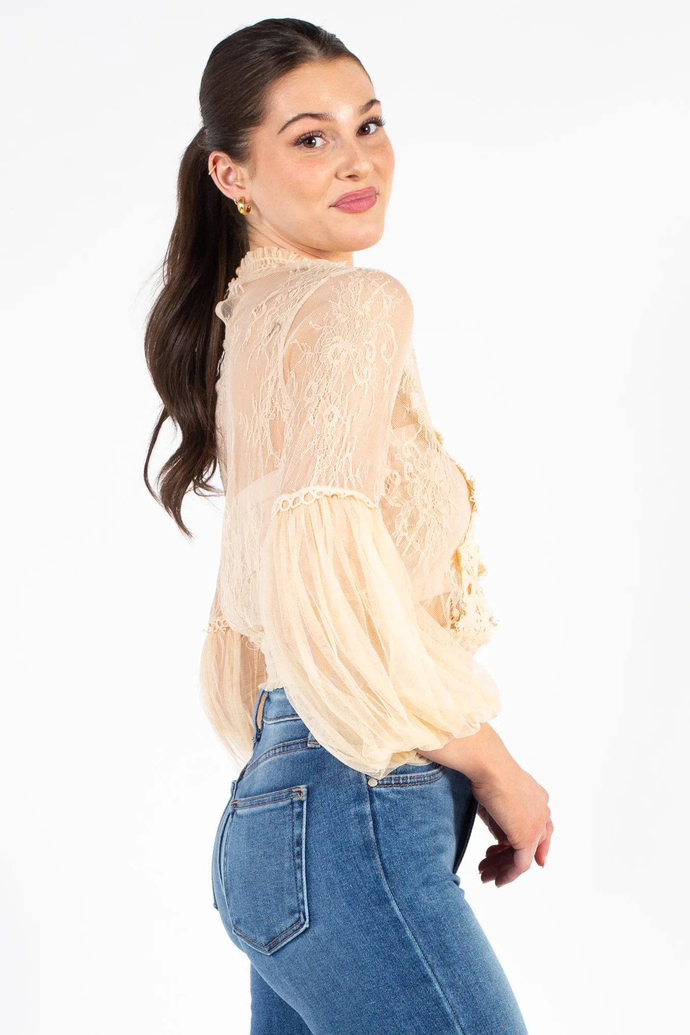 Clara Mesh Lace Crop Blouse