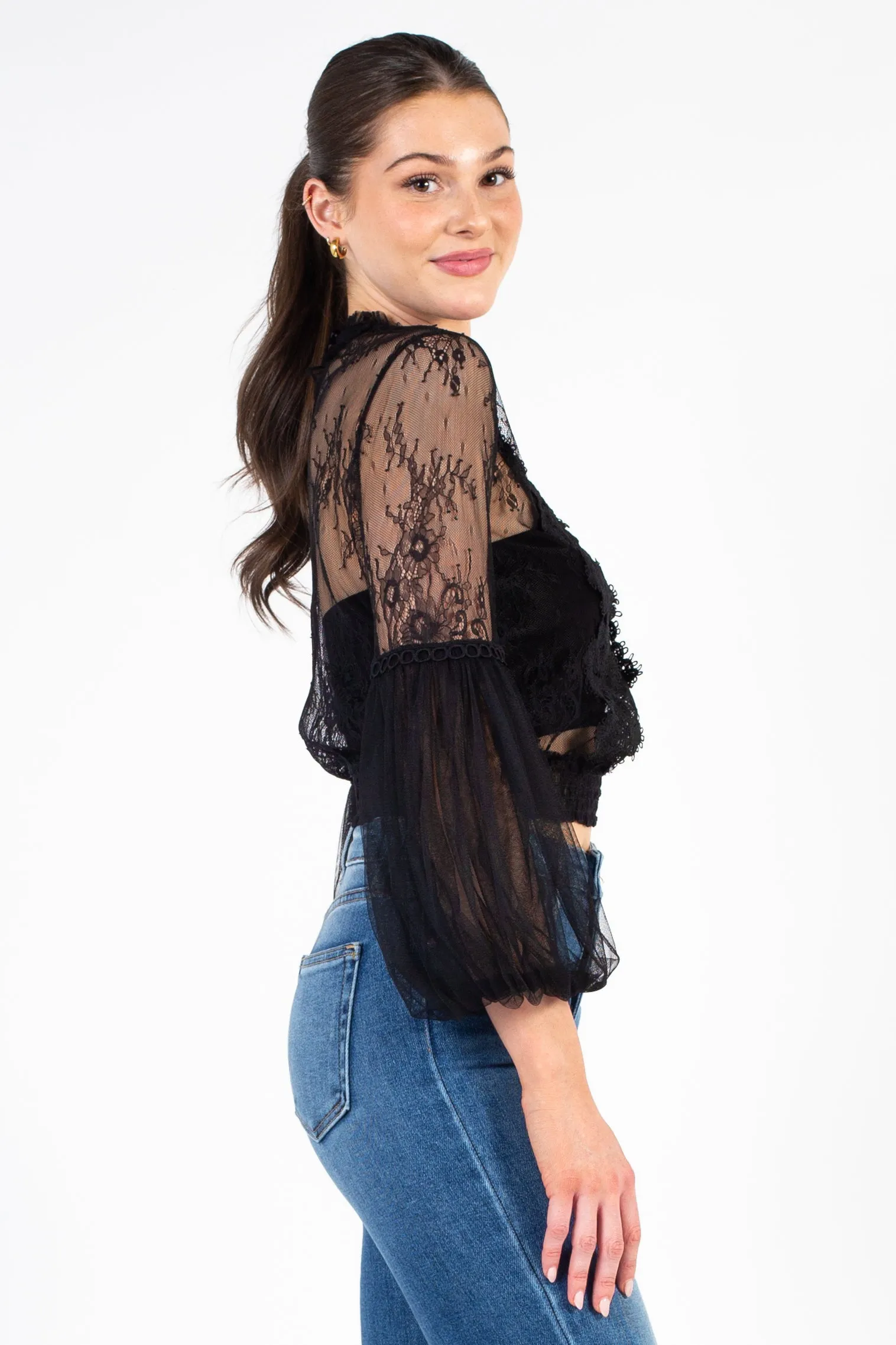 Clara Mesh Lace Crop Blouse