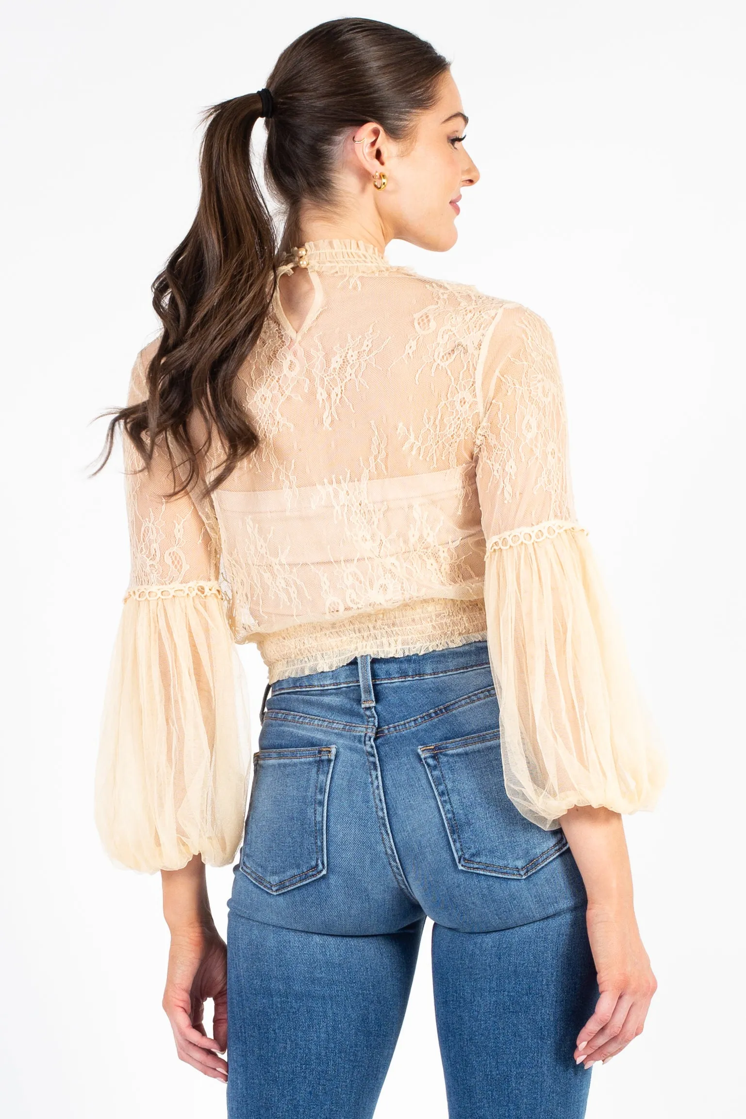 Clara Mesh Lace Crop Blouse