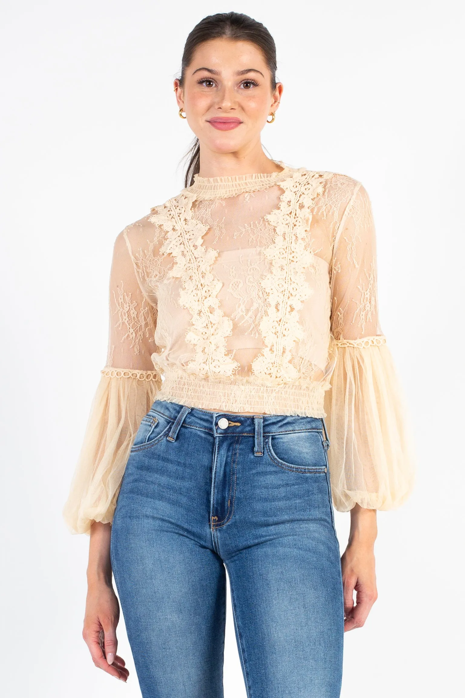 Clara Mesh Lace Crop Blouse