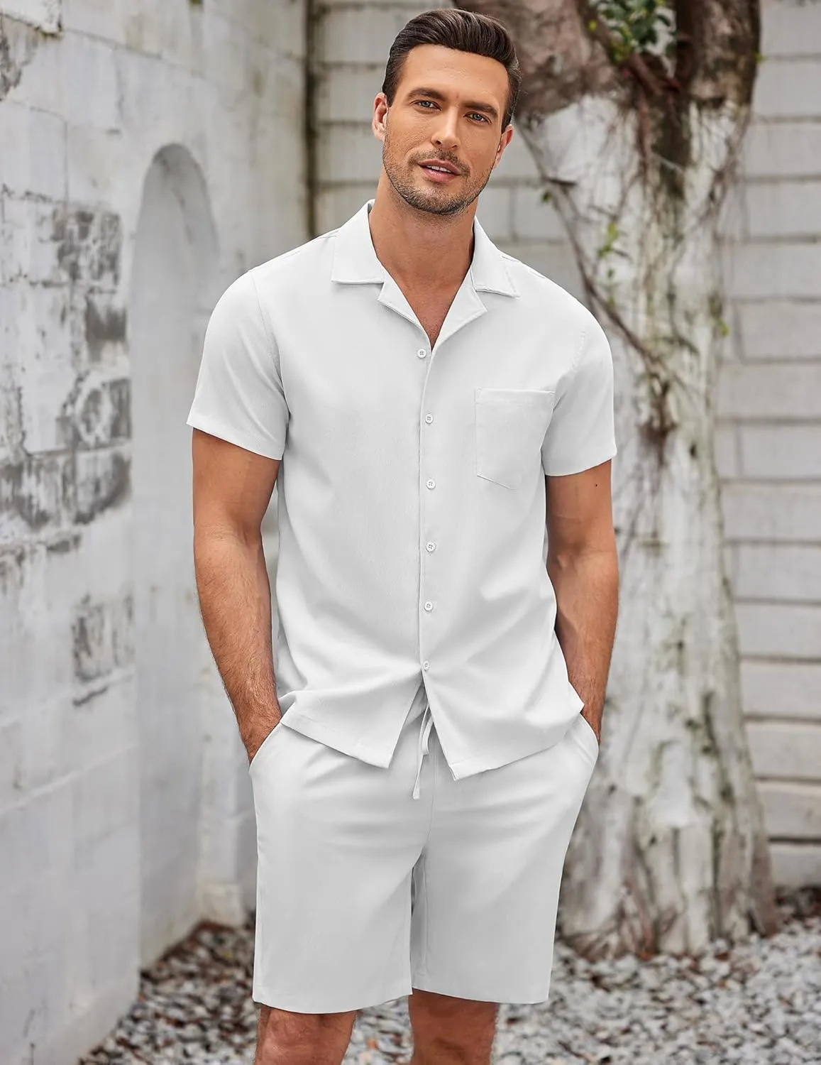 COOFANDY Mens Short Sets 2 Piece Summer Beach Outfits Short Sleeve Shirts and Shorts Sets for Men
