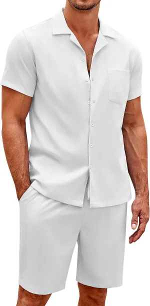 COOFANDY Mens Short Sets 2 Piece Summer Beach Outfits Short Sleeve Shirts and Shorts Sets for Men