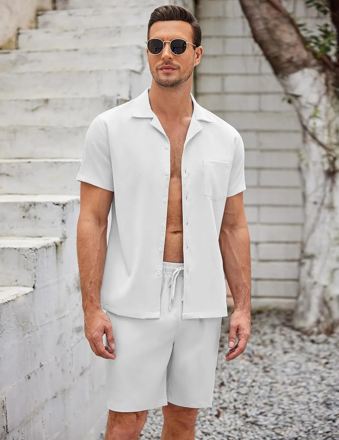 COOFANDY Mens Short Sets 2 Piece Summer Beach Outfits Short Sleeve Shirts and Shorts Sets for Men