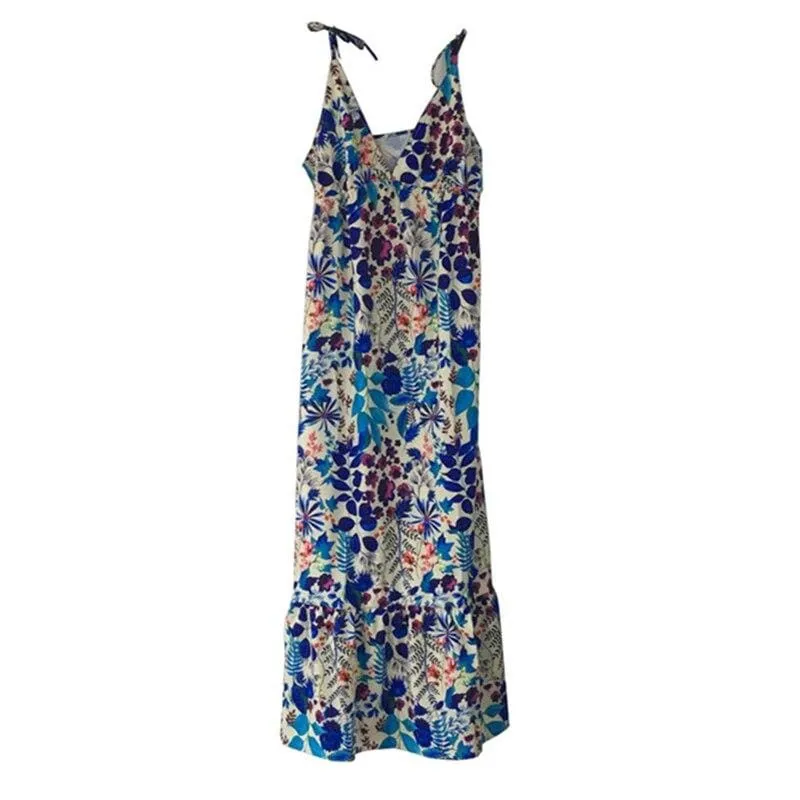 FashionSierra - New Women Summer Beach Strappy V-neck Dress Fashion Ladies Boho Floral Sundress Holiday Beach Sundress Clothes