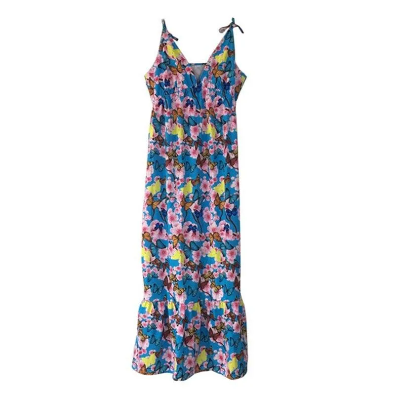 FashionSierra - New Women Summer Beach Strappy V-neck Dress Fashion Ladies Boho Floral Sundress Holiday Beach Sundress Clothes