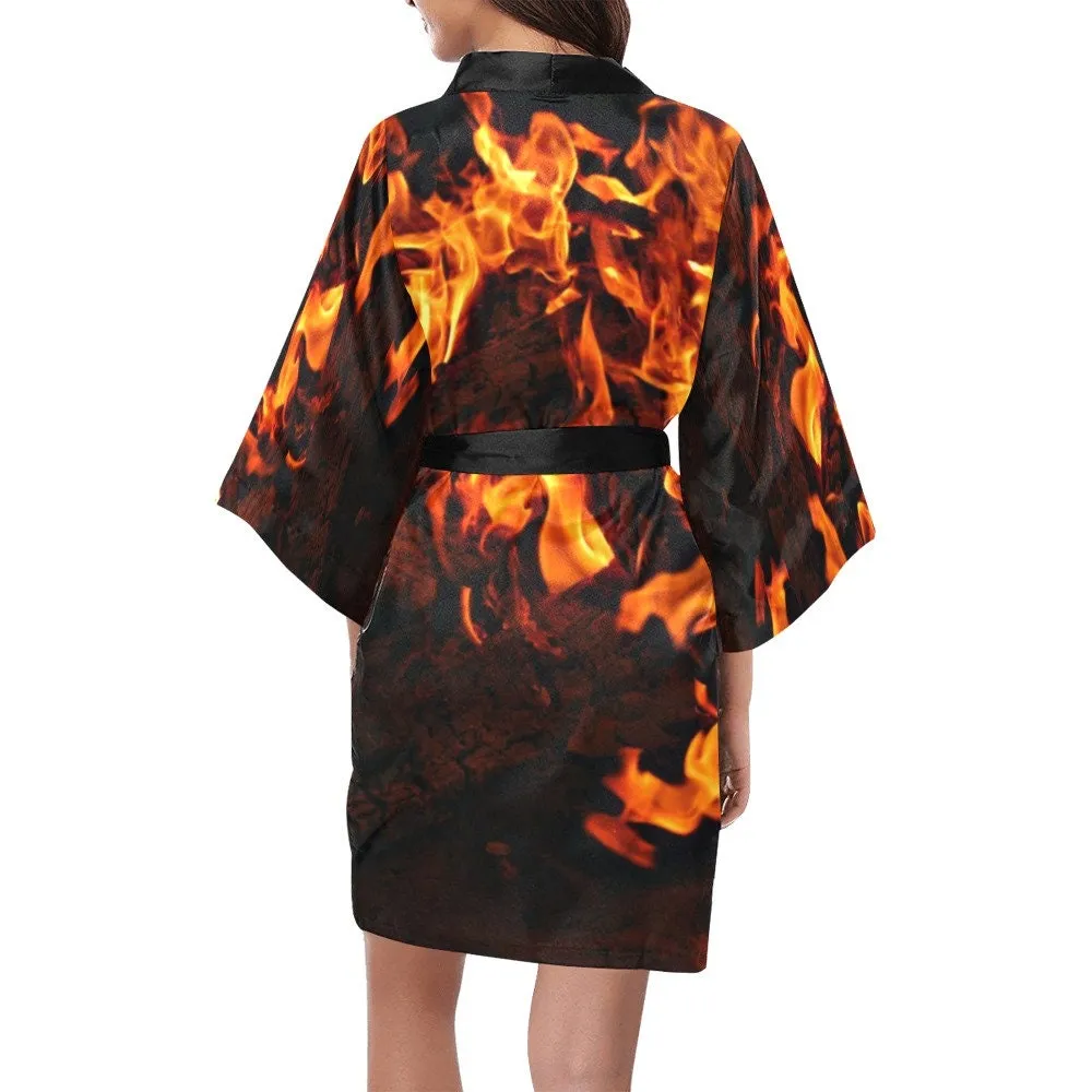Fire flames Short Sleeve Kimono bathrobe,sleepwear,halloween,partywear,Gift For Her/Girlfriend/Aunt/Mom/Birthday/Valentine/Graduation