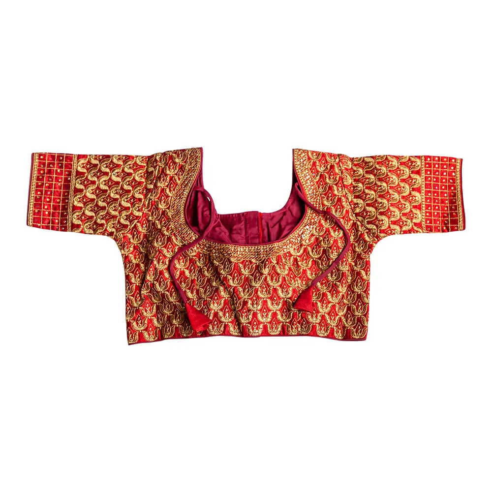 Front and Back Embroidered Long Sleeve Saree Blouse - Maroon