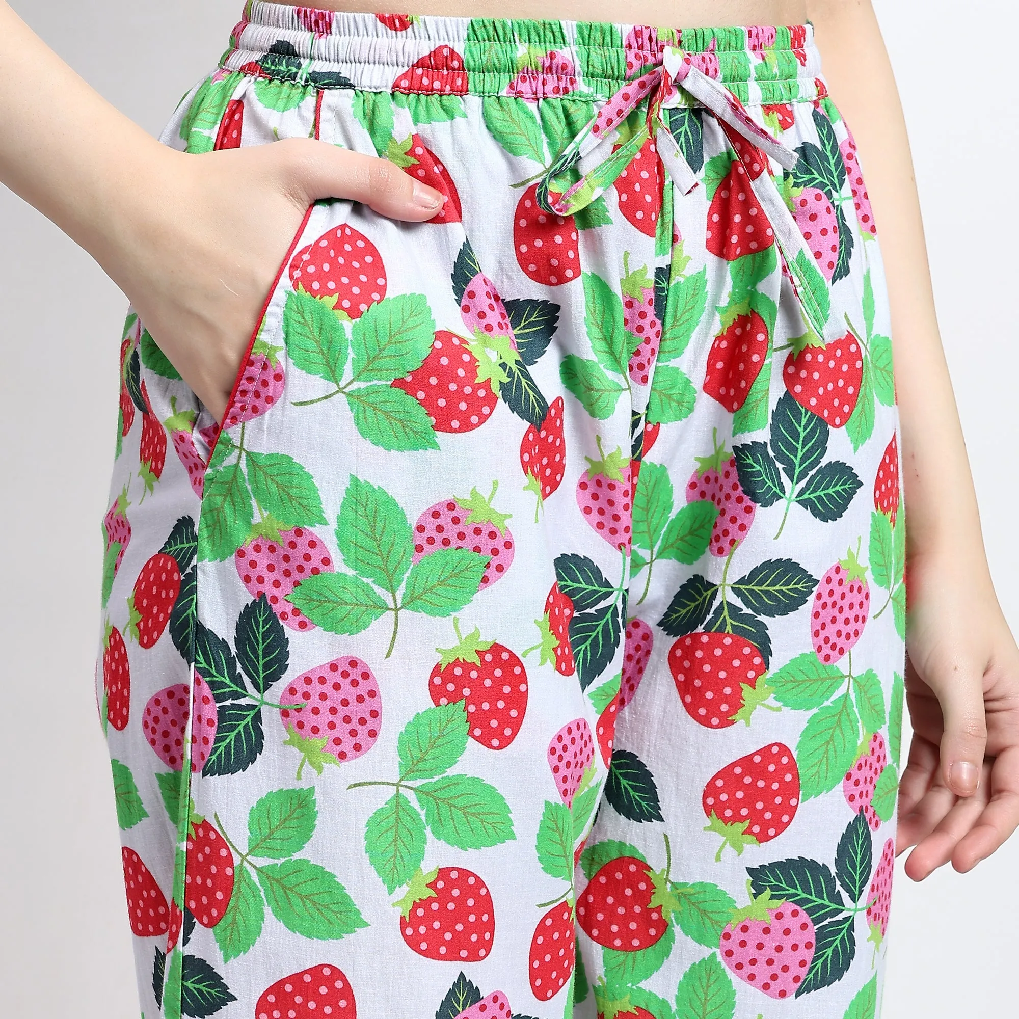 Full Sleeves PJ Set in Strawberry Print Cotton Fabric