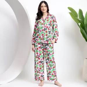 Full Sleeves PJ Set in Strawberry Print Cotton Fabric