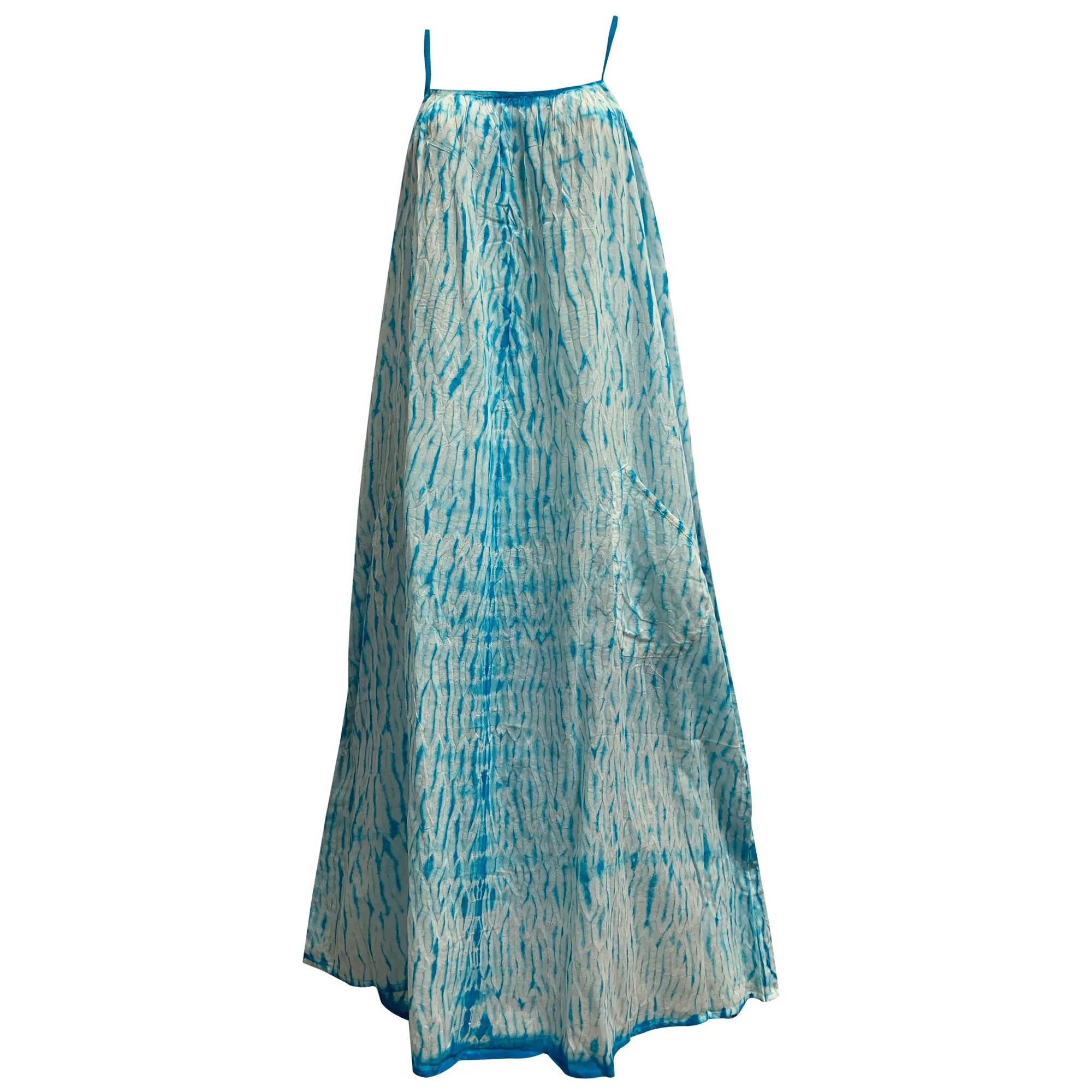 Gauze Cotton Shibori Tie-dye Spaghetti Strap Casual Summer boho Long Dress with Pockets Womens Plus Size Dress
